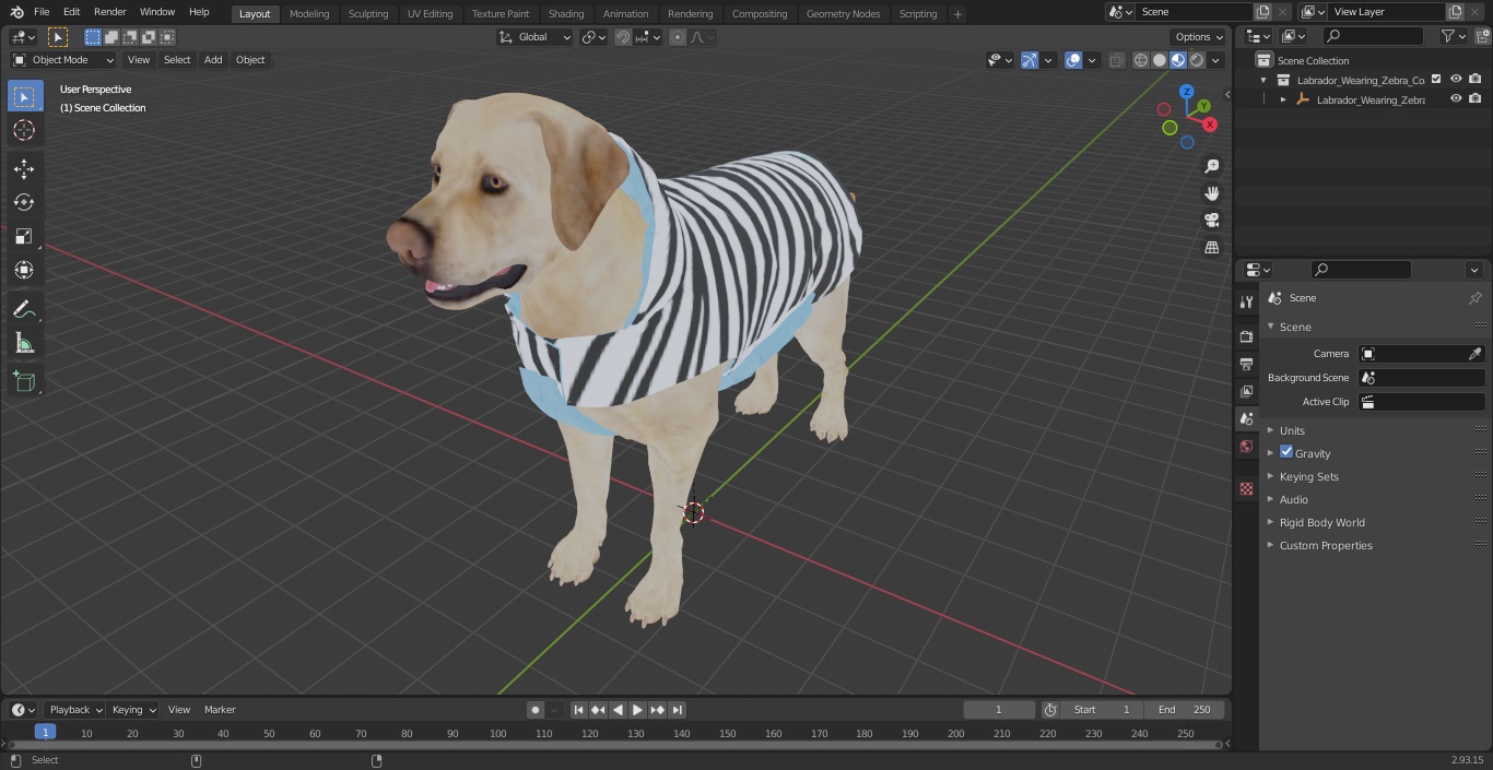 Labrador Wearing Zebra Coat 3D