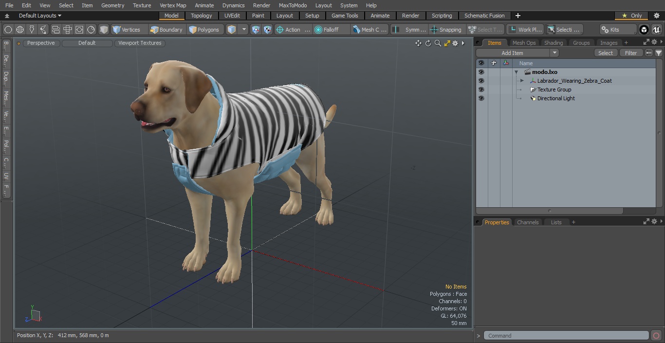 Labrador Wearing Zebra Coat 3D
