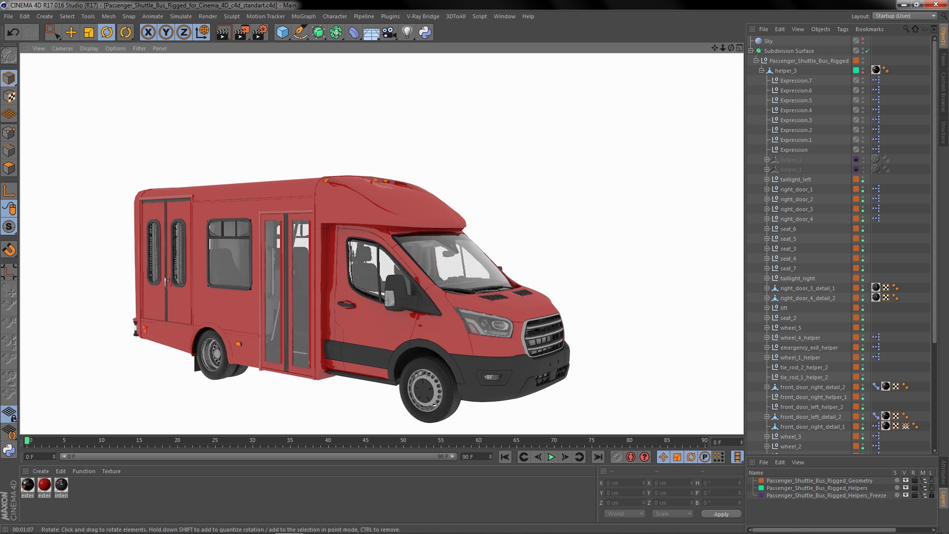 Passenger Shuttle Bus Rigged for Cinema 4D 3D