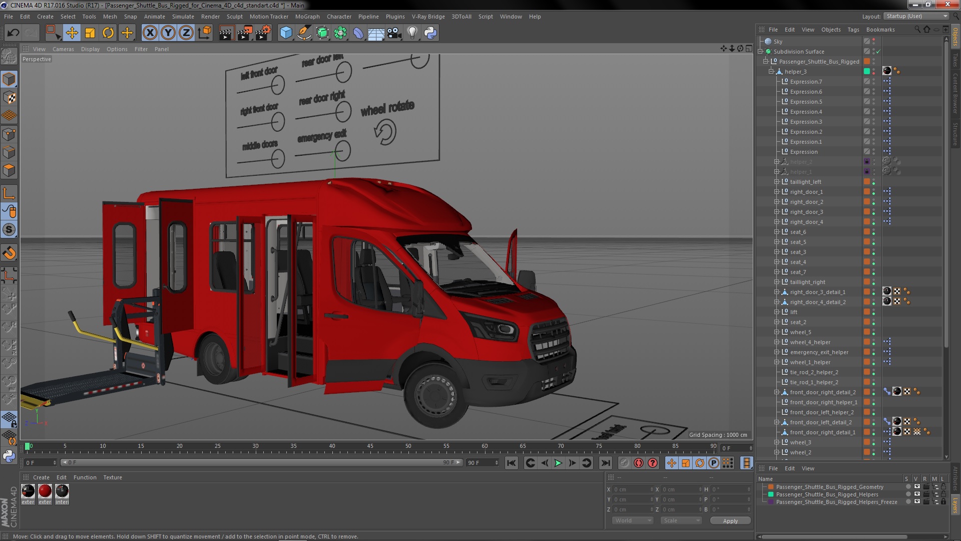 Passenger Shuttle Bus Rigged for Cinema 4D 3D