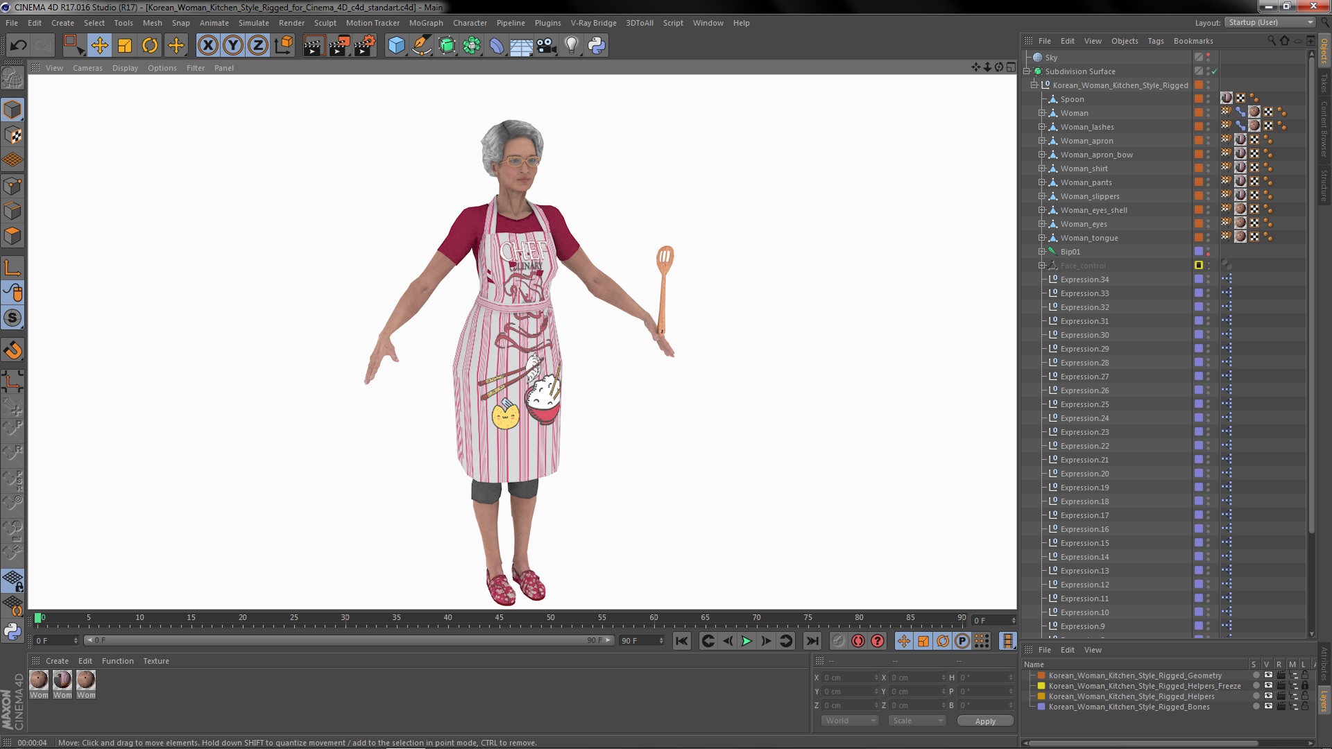 Korean Woman Kitchen Style Rigged for Cinema 4D 3D