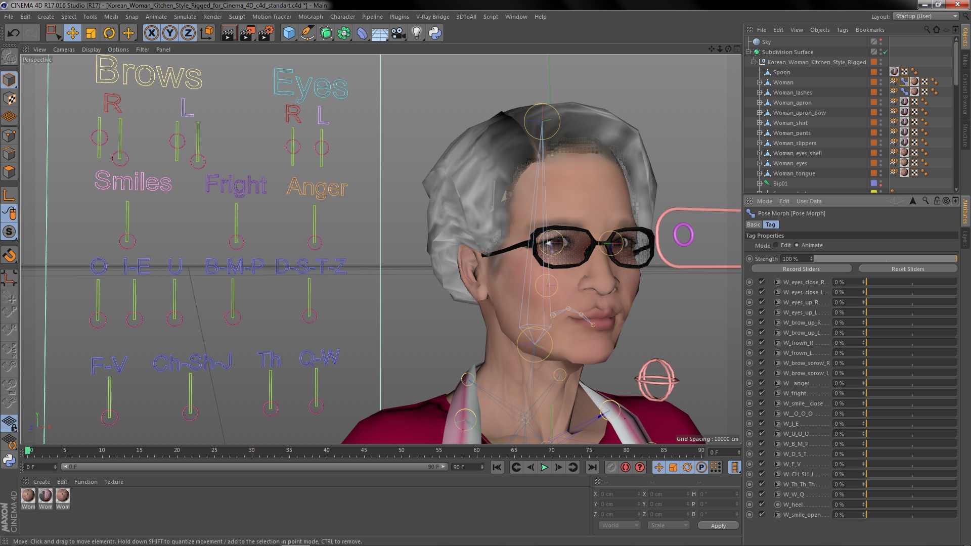 Korean Woman Kitchen Style Rigged for Cinema 4D 3D