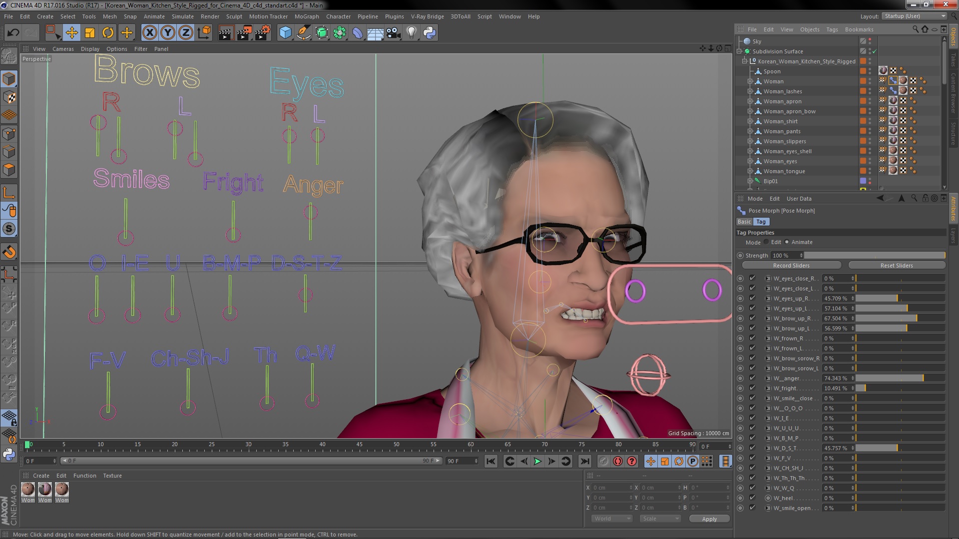 Korean Woman Kitchen Style Rigged for Cinema 4D 3D