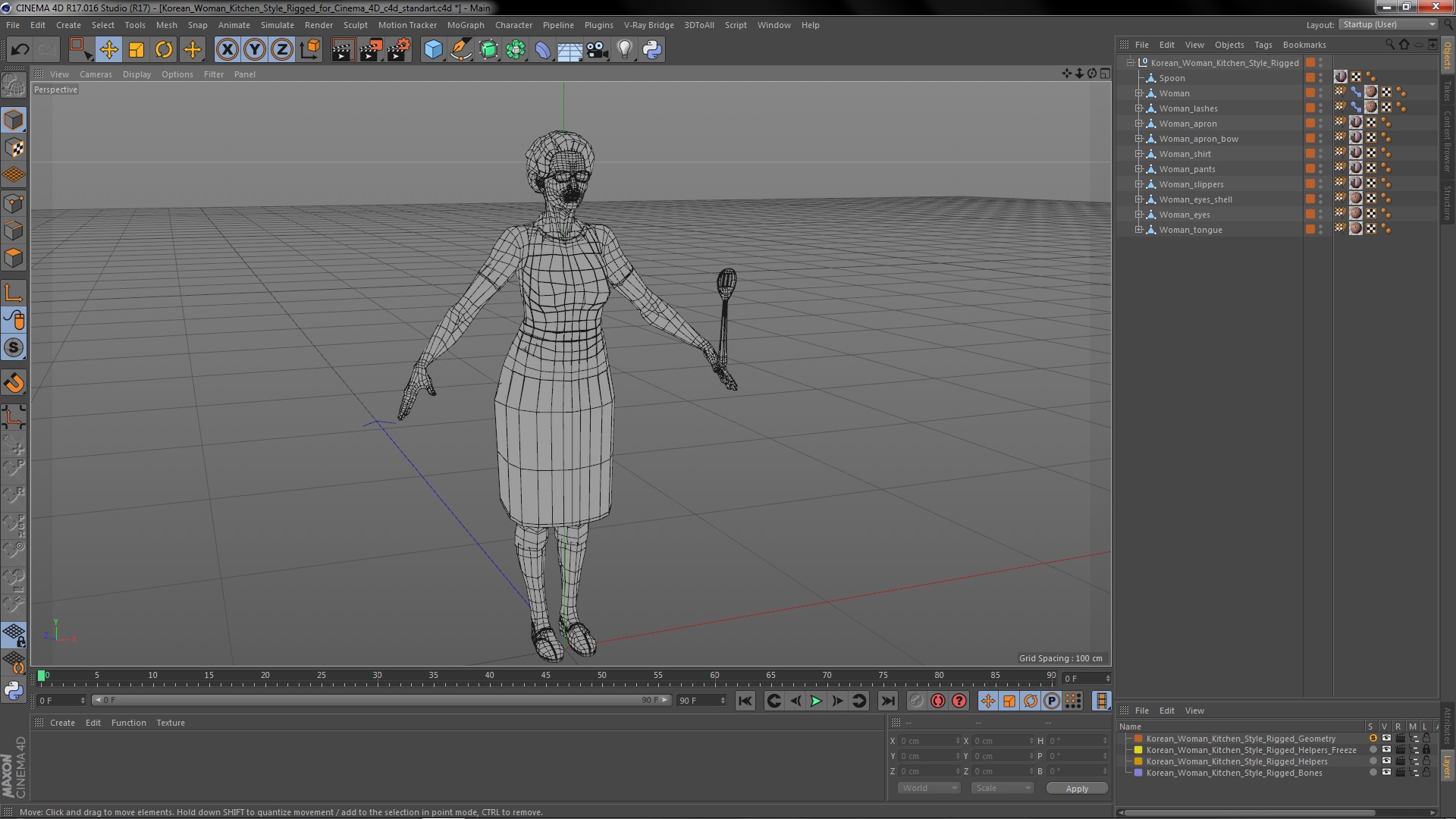 Korean Woman Kitchen Style Rigged for Cinema 4D 3D