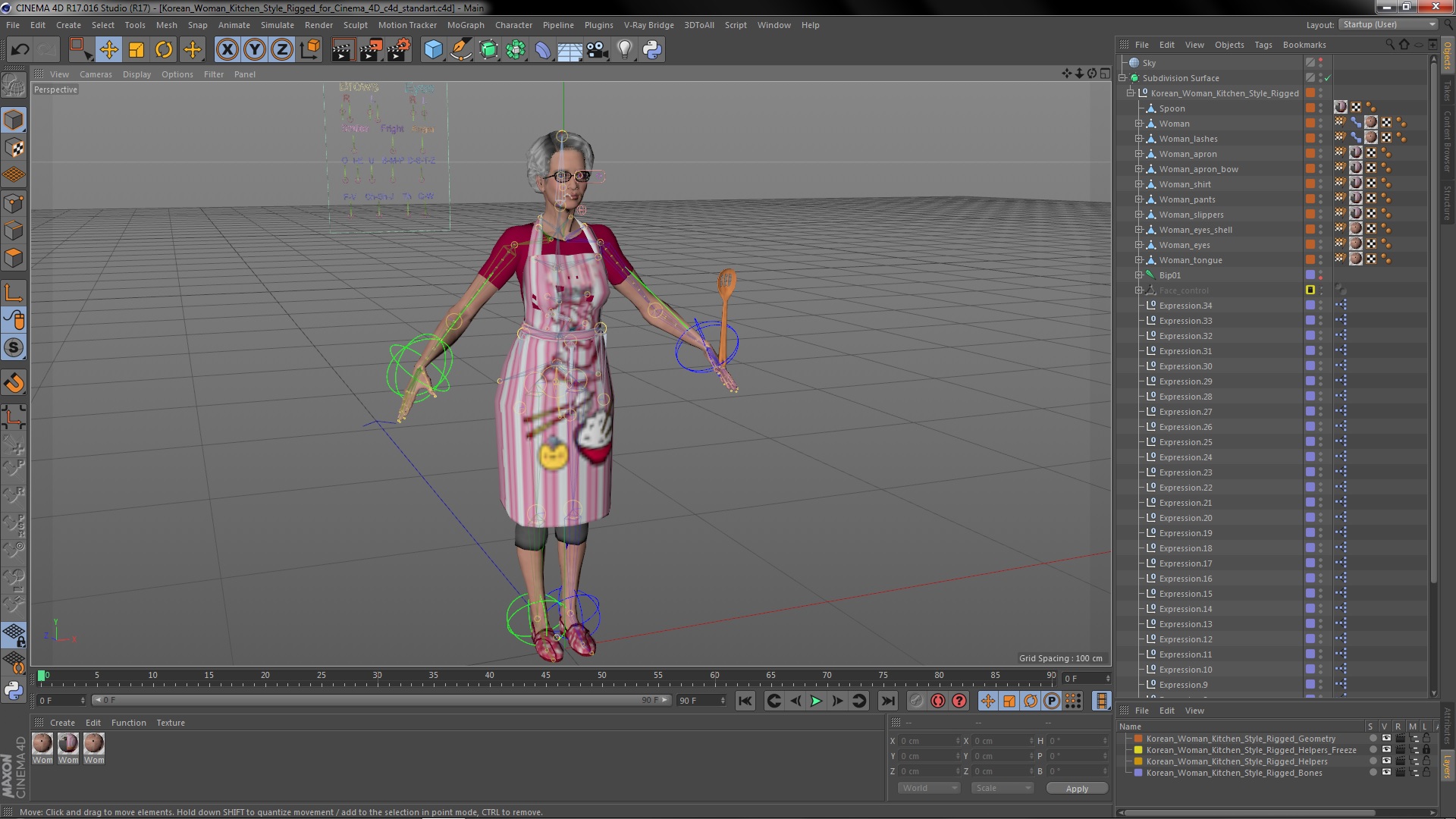 Korean Woman Kitchen Style Rigged for Cinema 4D 3D