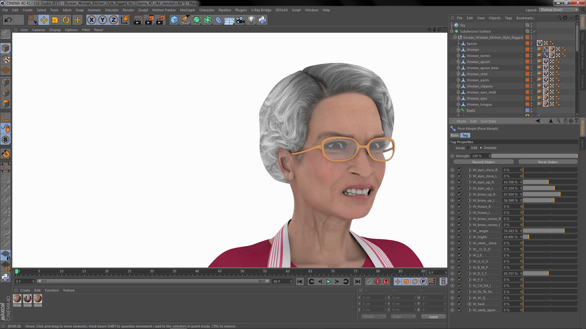 Korean Woman Kitchen Style Rigged for Cinema 4D 3D