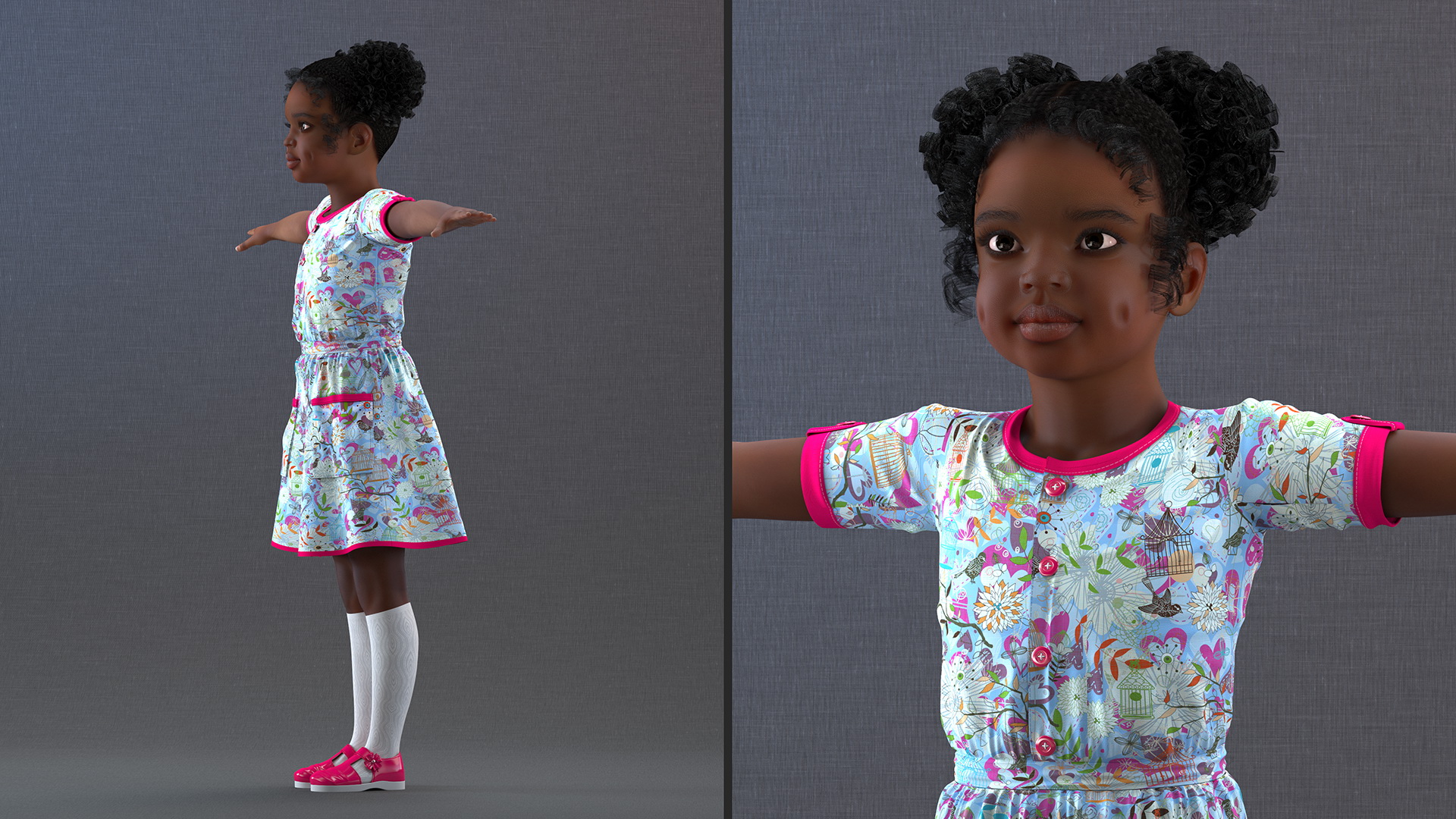 Everyday Style Black Girl Child Rigged for Maya 3D