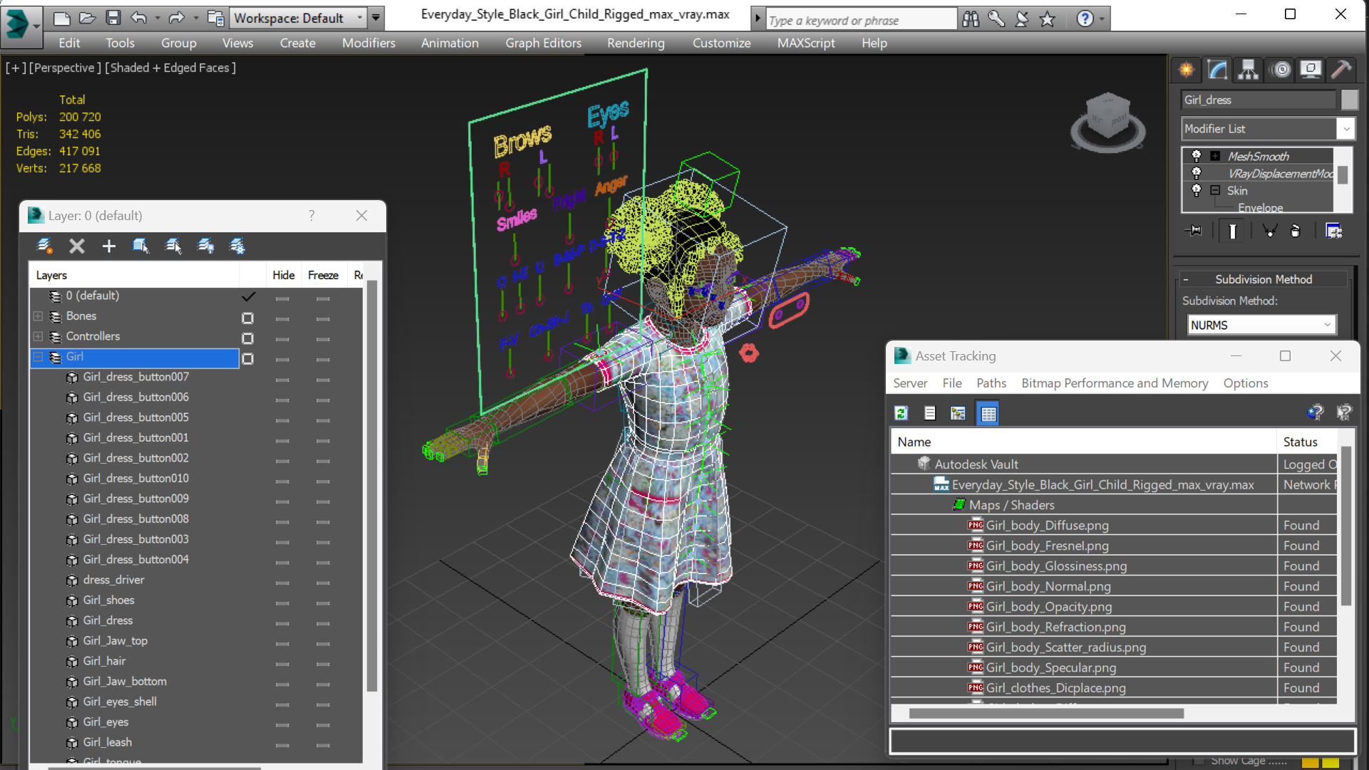 Everyday Style Black Girl Child Rigged for Maya 3D