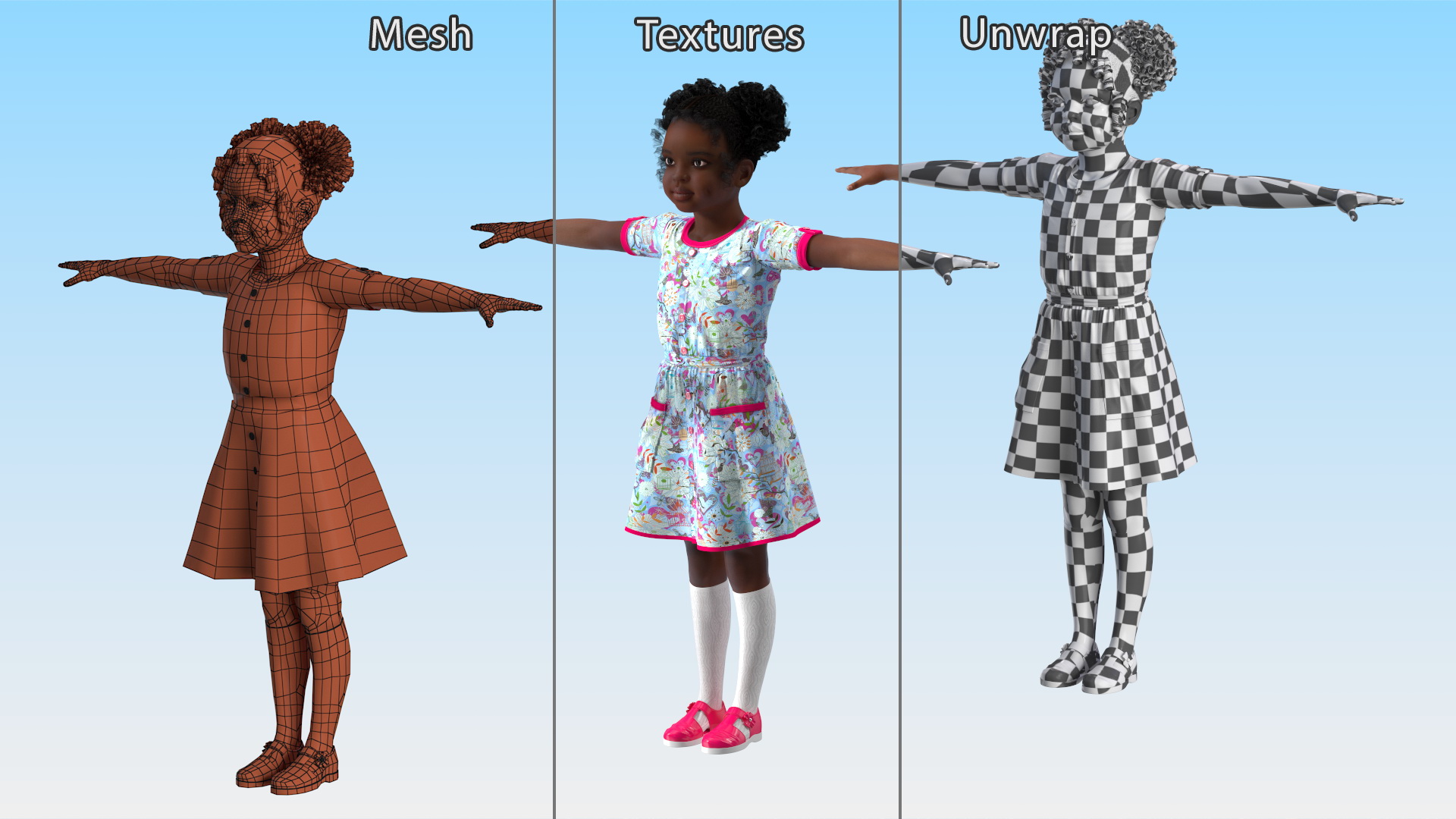 Everyday Style Black Girl Child Rigged for Maya 3D