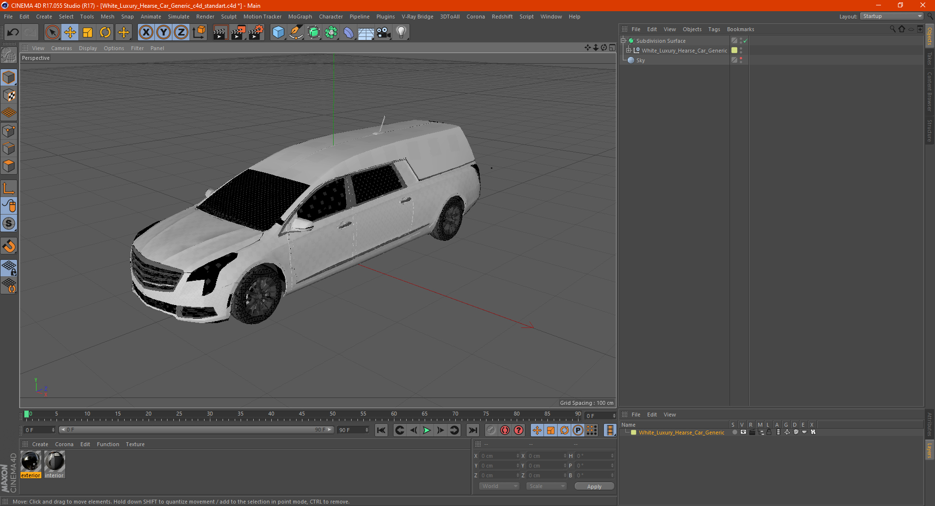 3D White Luxury Hearse Car Generic
