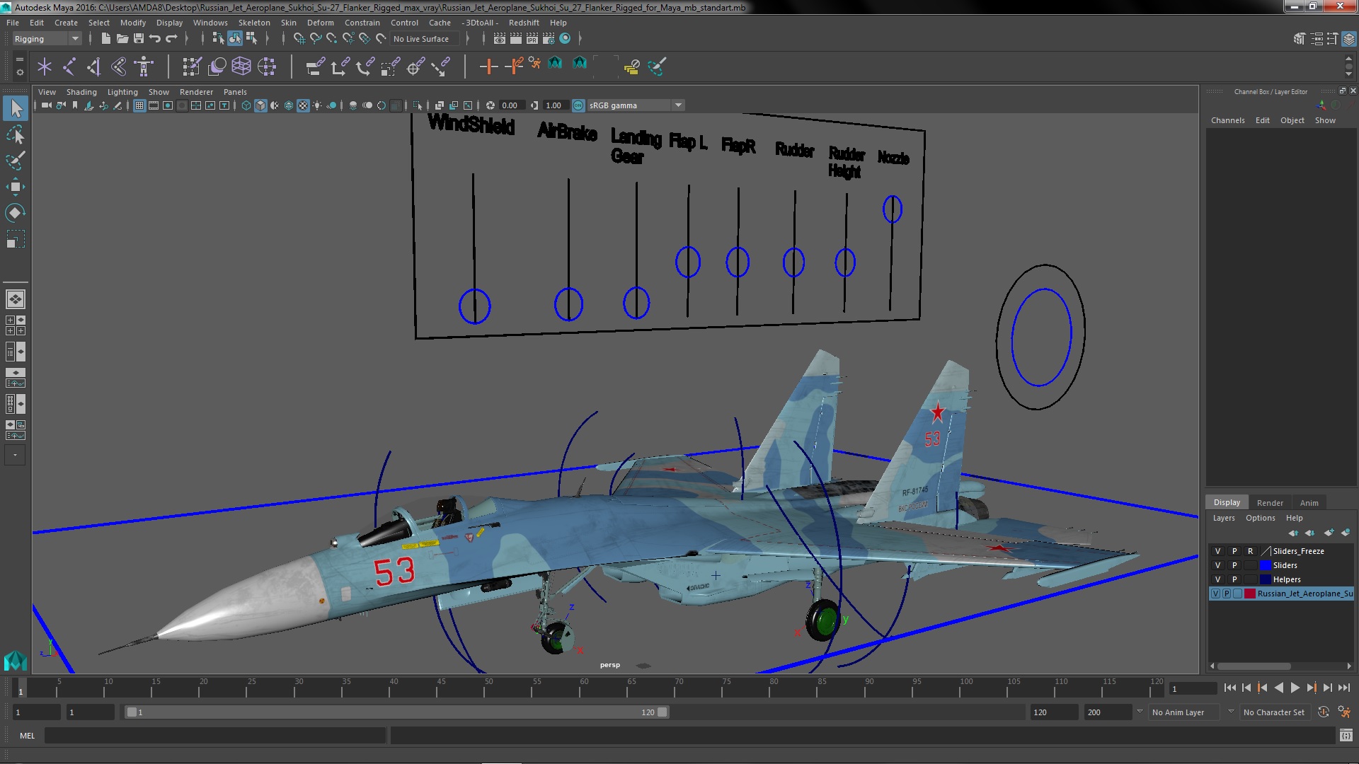 3D Russian Jet Aeroplane Sukhoi Su-27 Flanker Rigged for Maya model