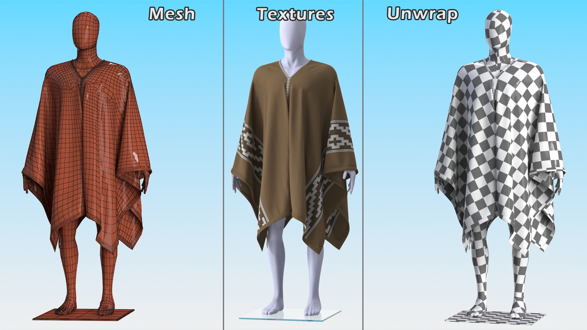 Decorated Poncho on Mannequin 3D model
