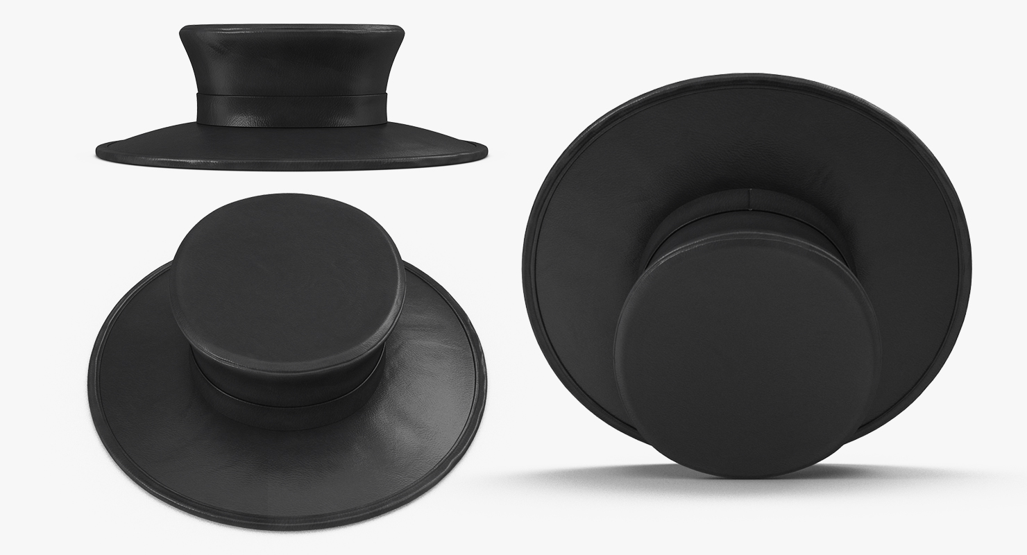 3D Black Leather Top Hat