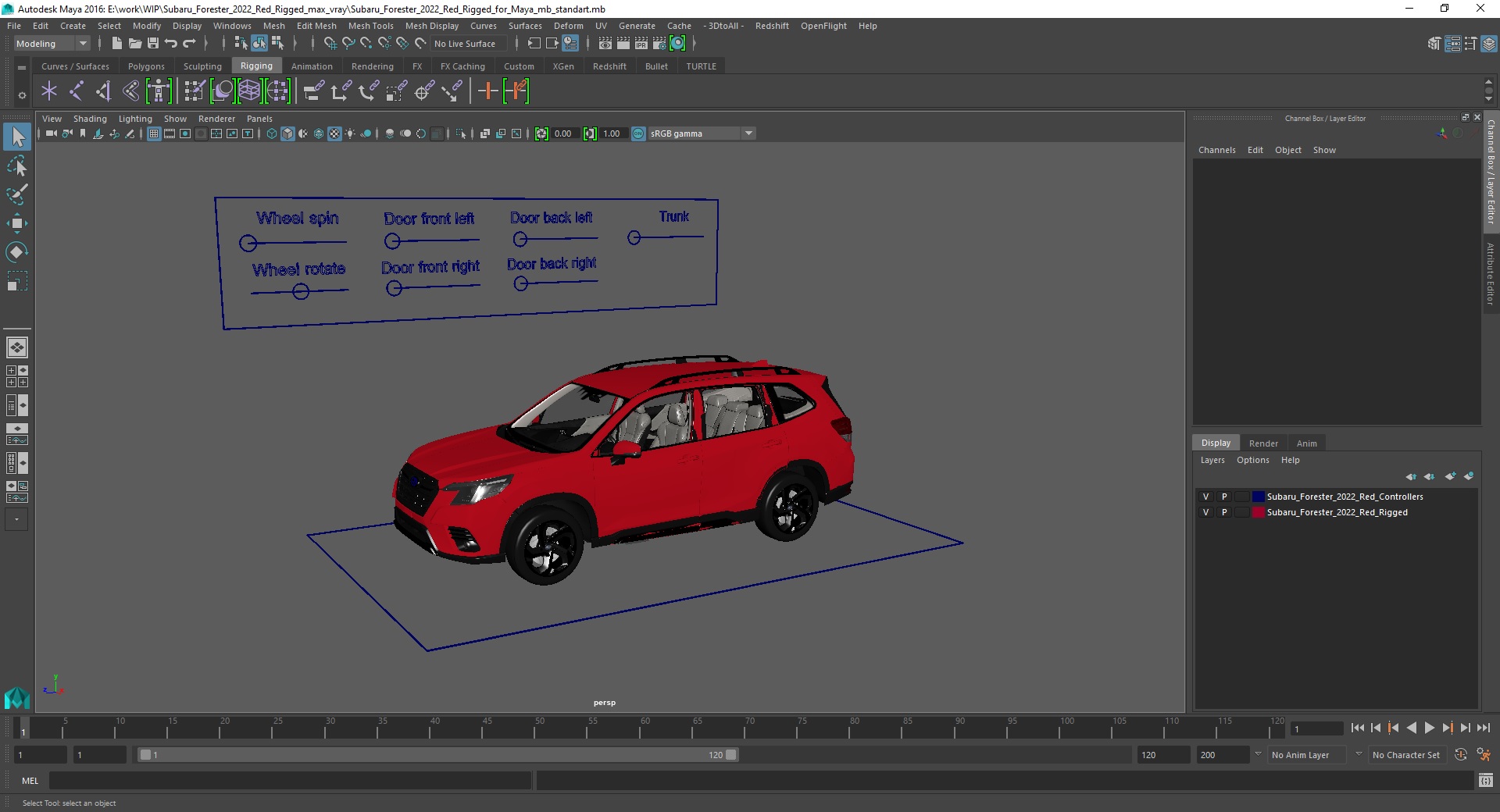 3D model Subaru Forester 2022 Red Rigged for Maya