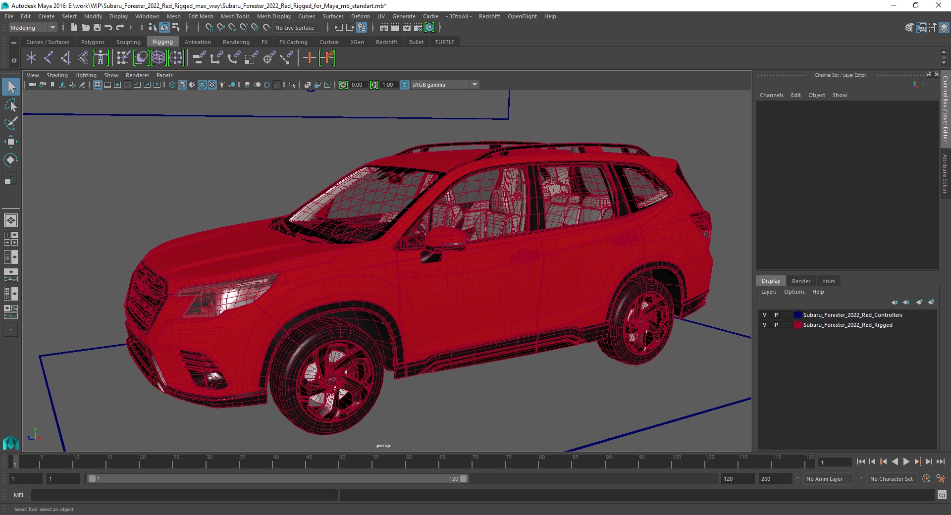 3D model Subaru Forester 2022 Red Rigged for Maya