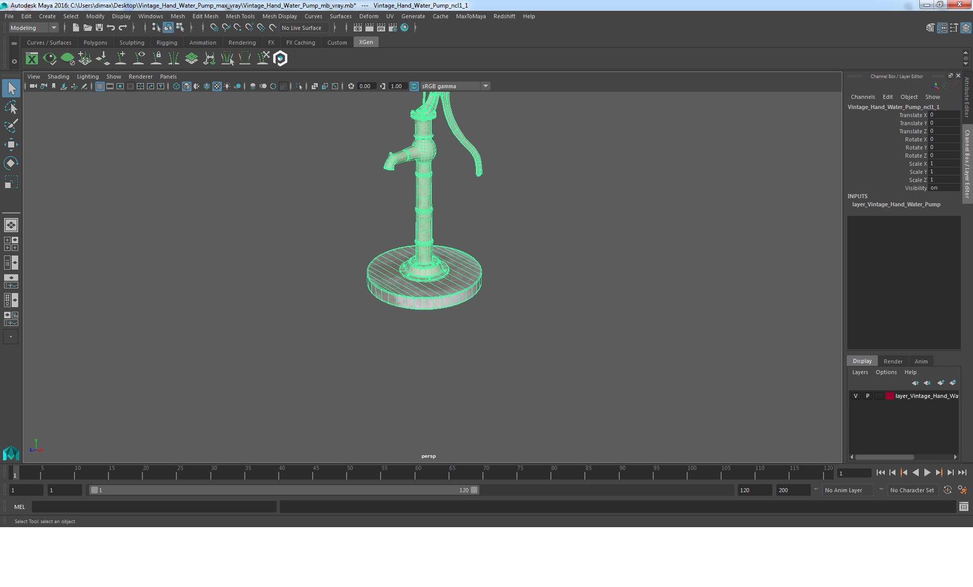 3D Vintage Hand Water Pump model