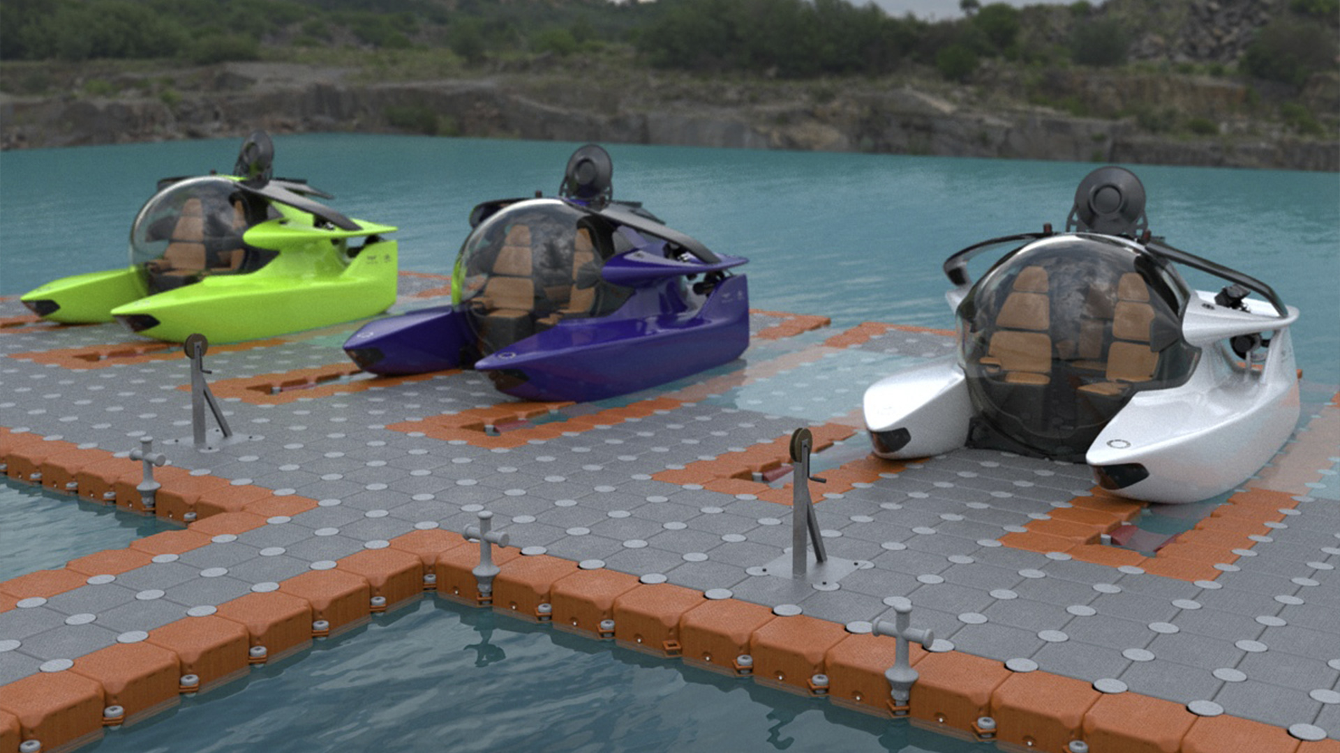Aston Martin Submarine Floating Pontoon Cubes Rigged 3D