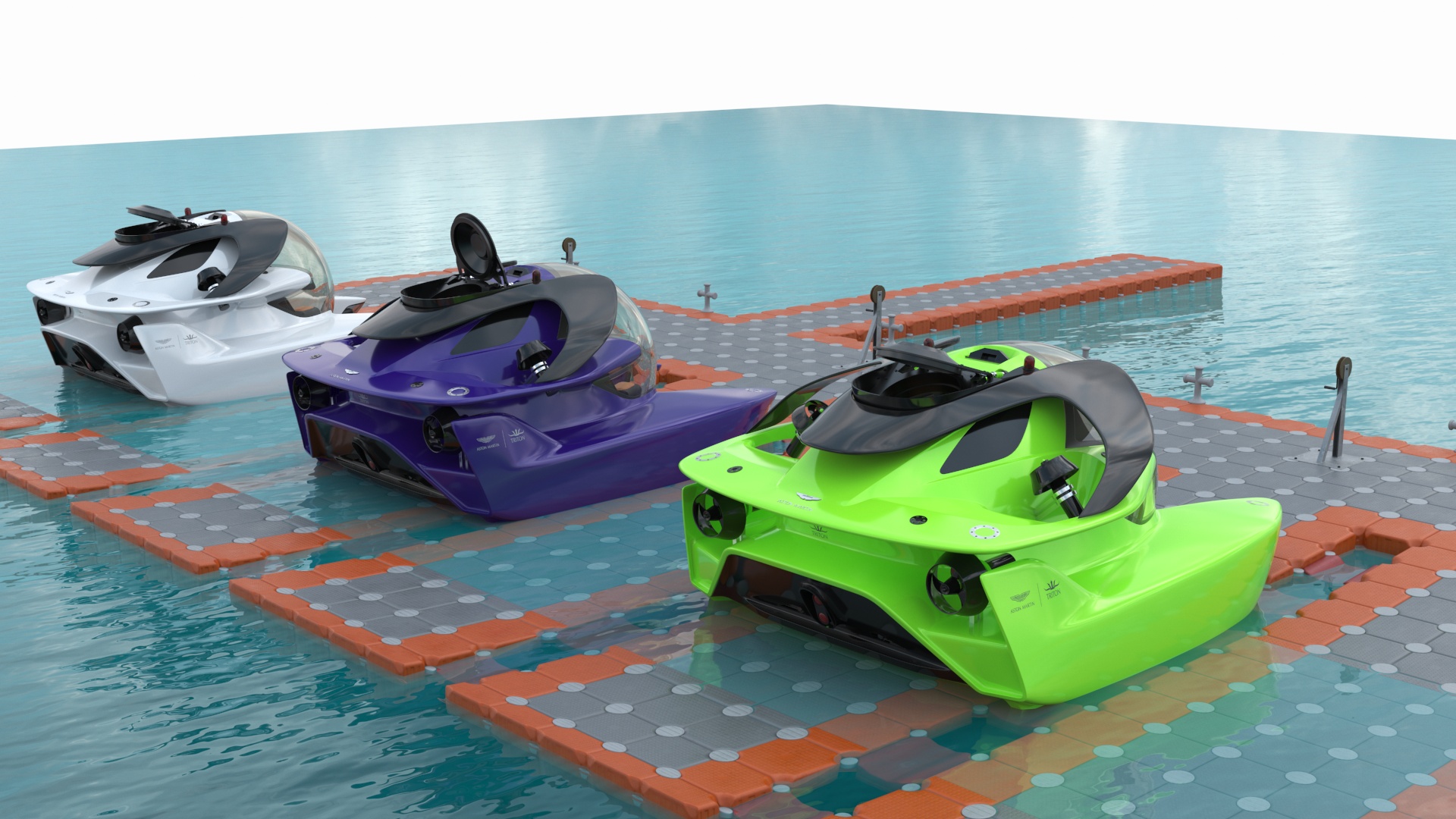Aston Martin Submarine Floating Pontoon Cubes Rigged 3D