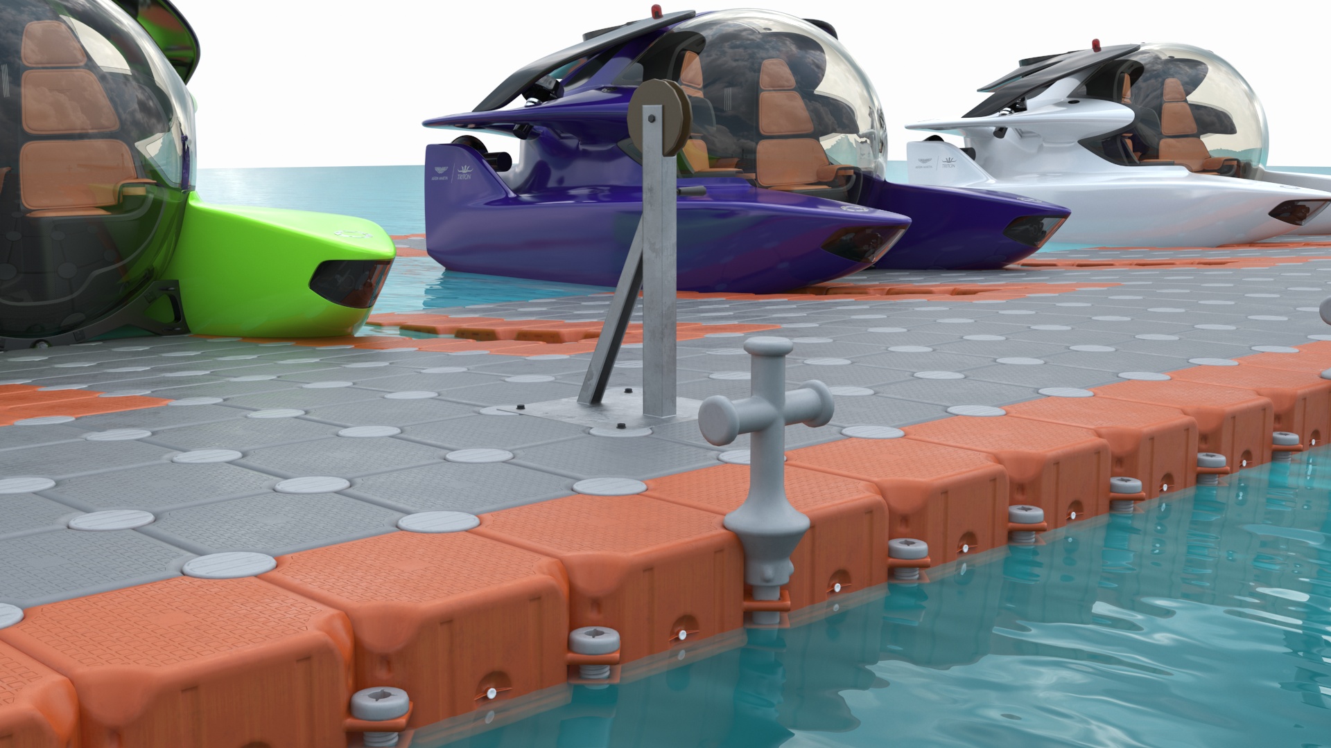 Aston Martin Submarine Floating Pontoon Cubes Rigged 3D