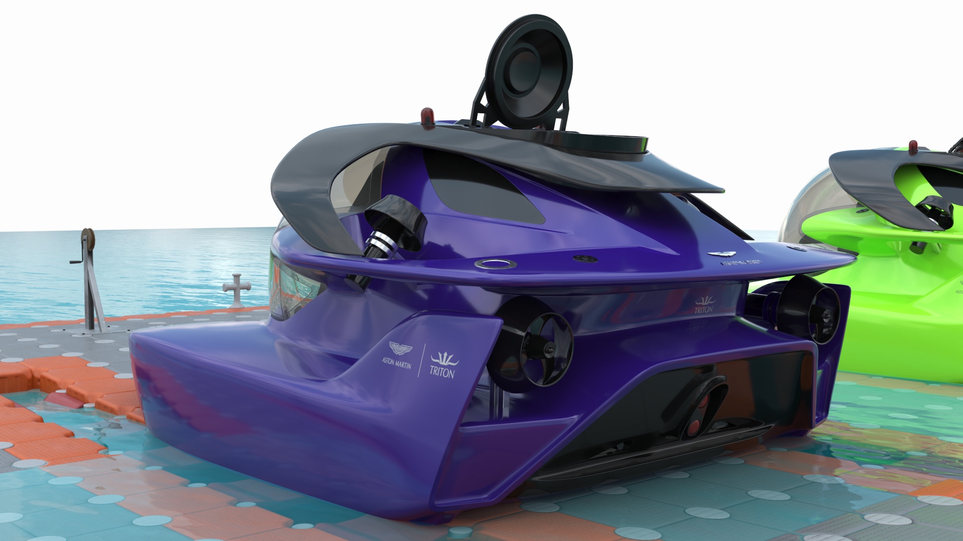 Aston Martin Submarine Floating Pontoon Cubes Rigged 3D