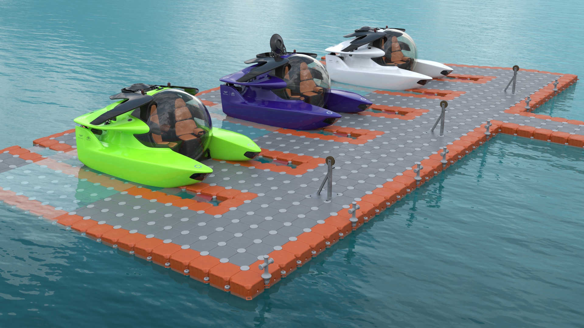 Aston Martin Submarine Floating Pontoon Cubes Rigged 3D