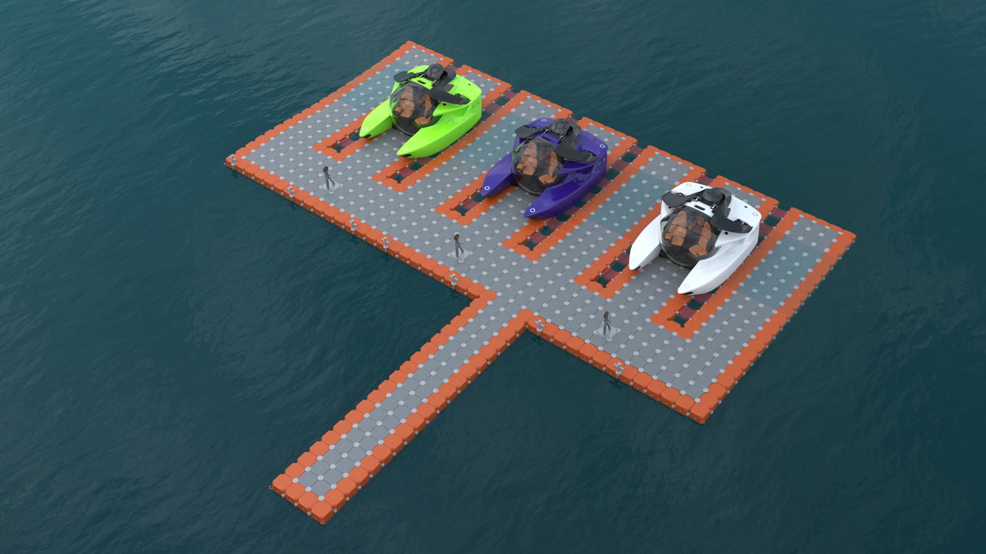 Aston Martin Submarine Floating Pontoon Cubes Rigged 3D