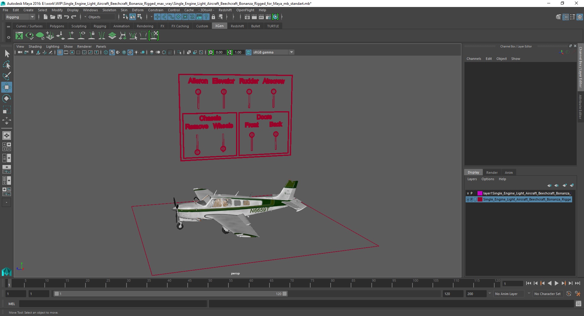 3D Single Engine Light Aircraft Beechcraft Bonanza Rigged for Maya model