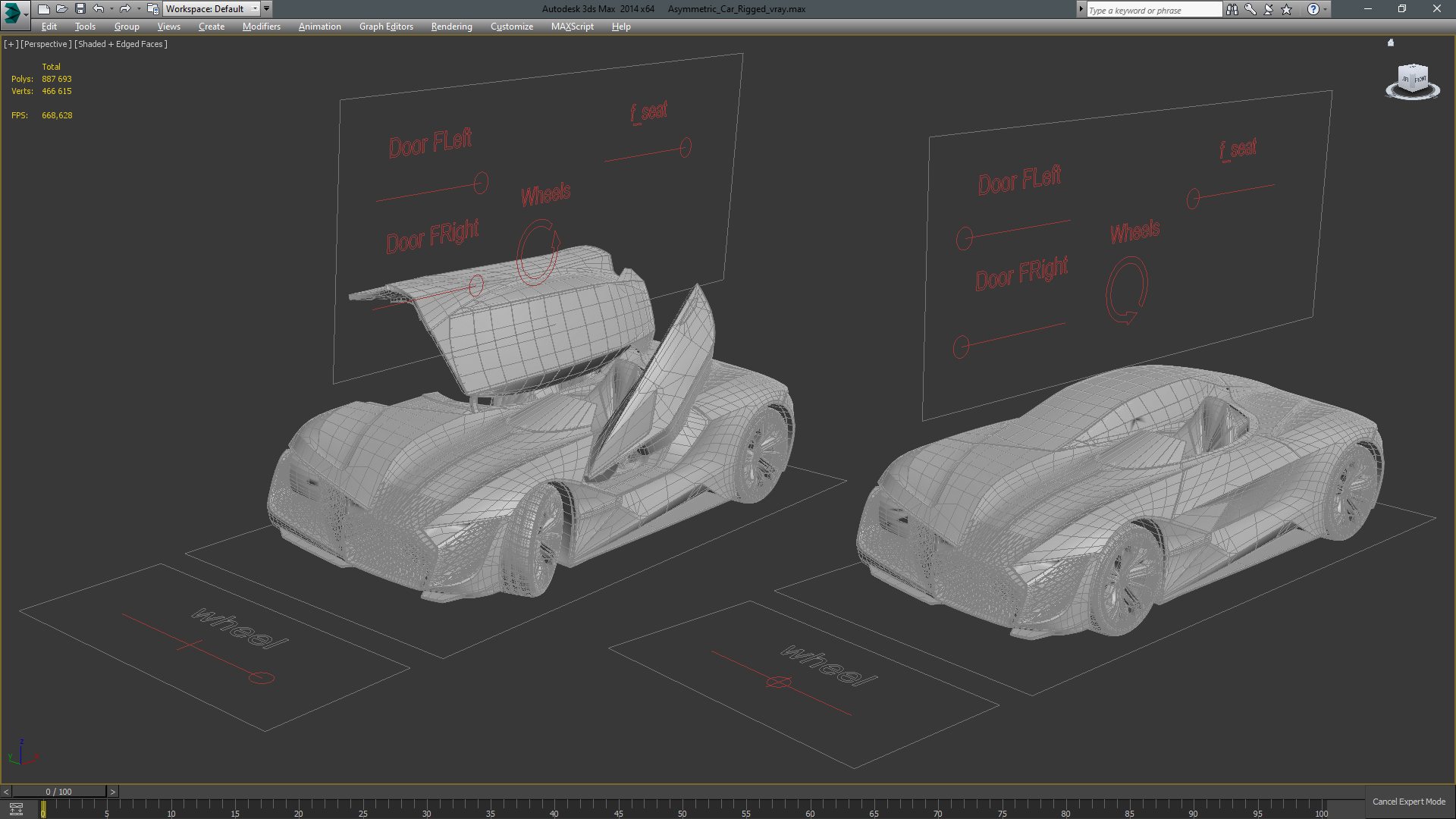 3D model Asymmetric Car Rigged for Maya
