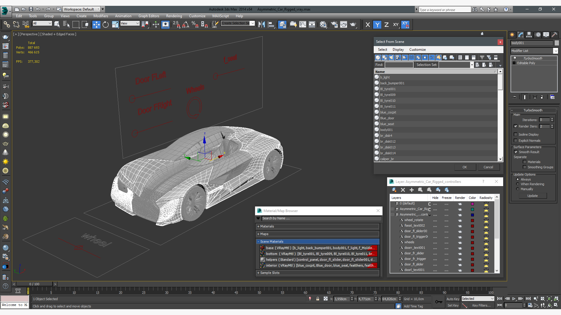 3D model Asymmetric Car Rigged for Maya