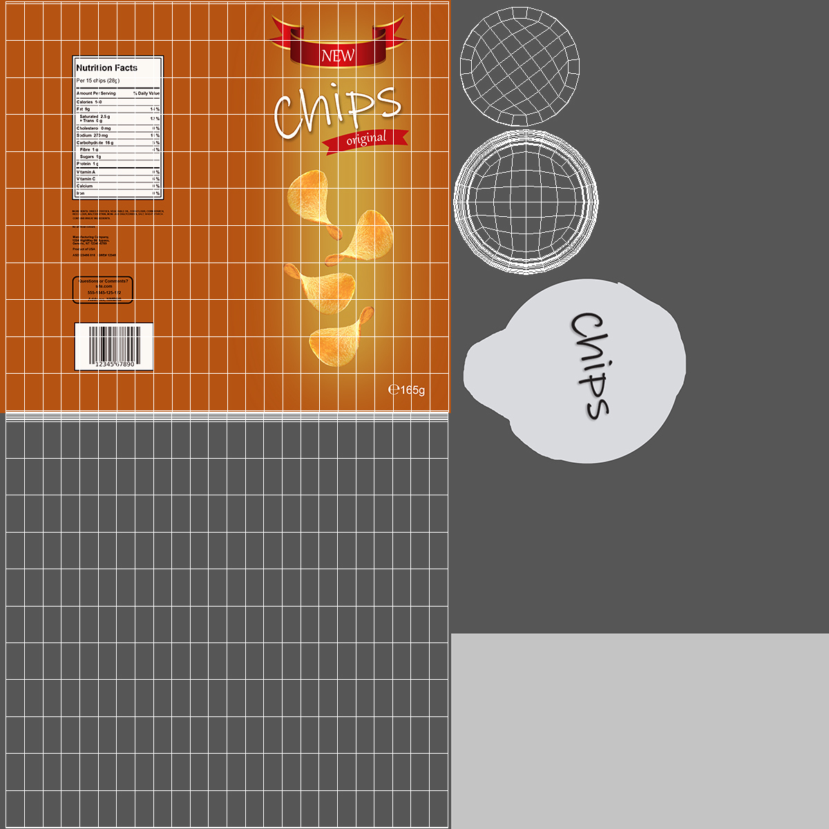 3D Open Potato Chips in Tube Package model