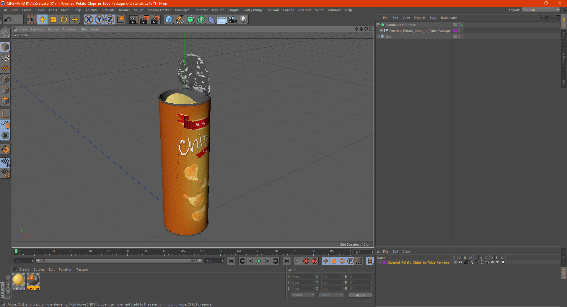 3D Open Potato Chips in Tube Package model