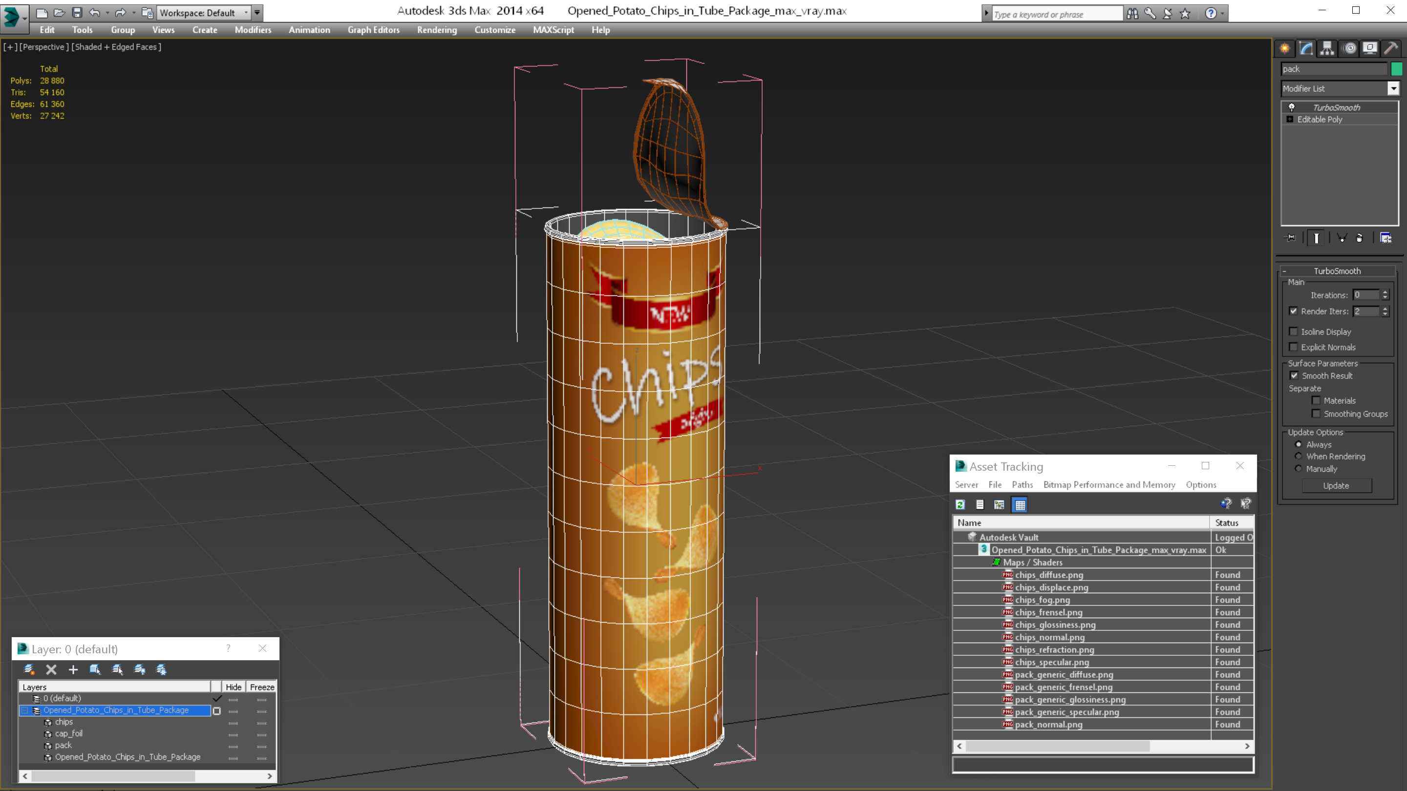 3D Open Potato Chips in Tube Package model