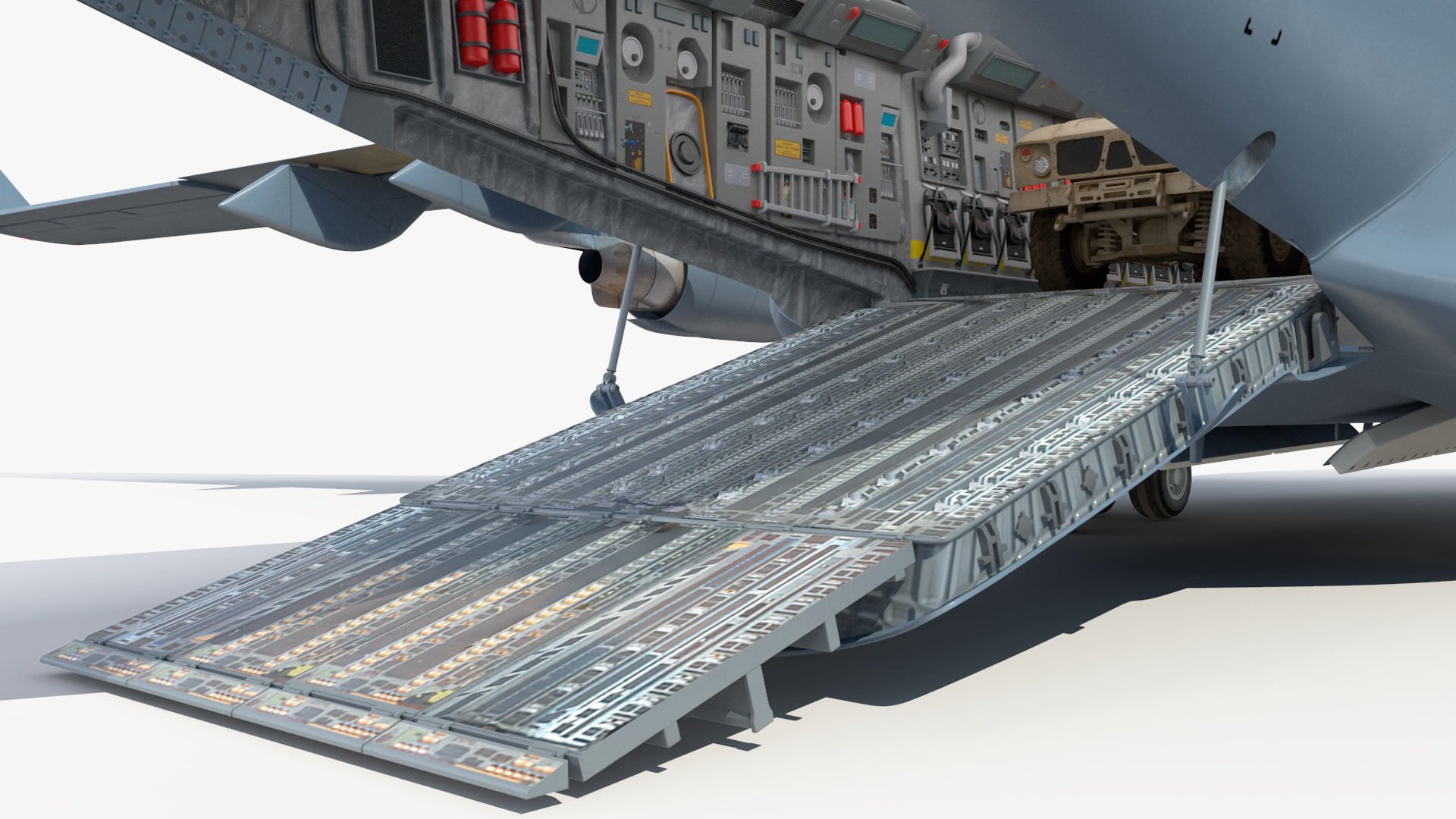 3D Boeing C17 Globemaster III Transport Aircraft with Oshkosh M ATV Loaded Rigged model