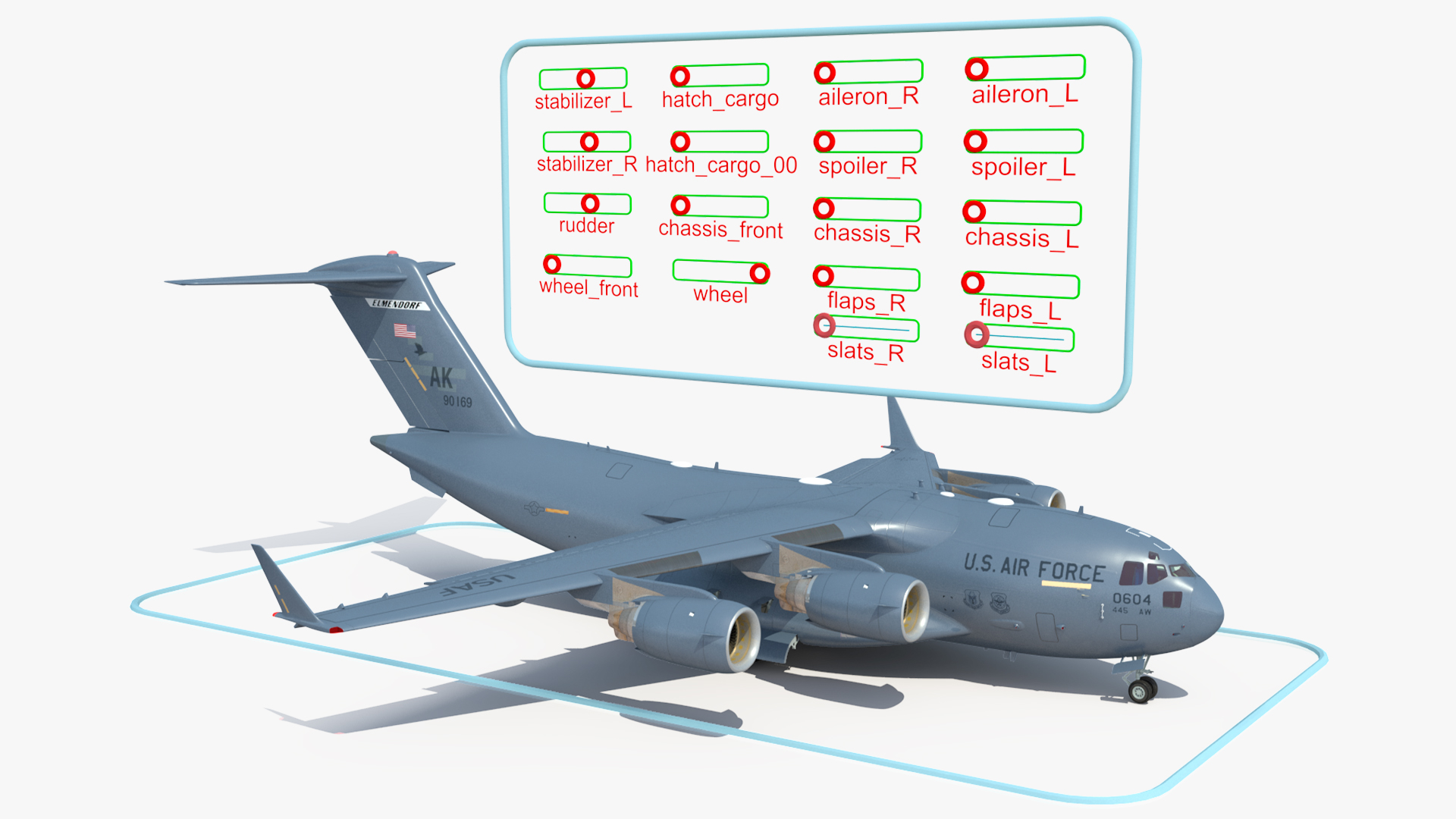 3D Boeing C17 Globemaster III Transport Aircraft with Oshkosh M ATV Loaded Rigged model