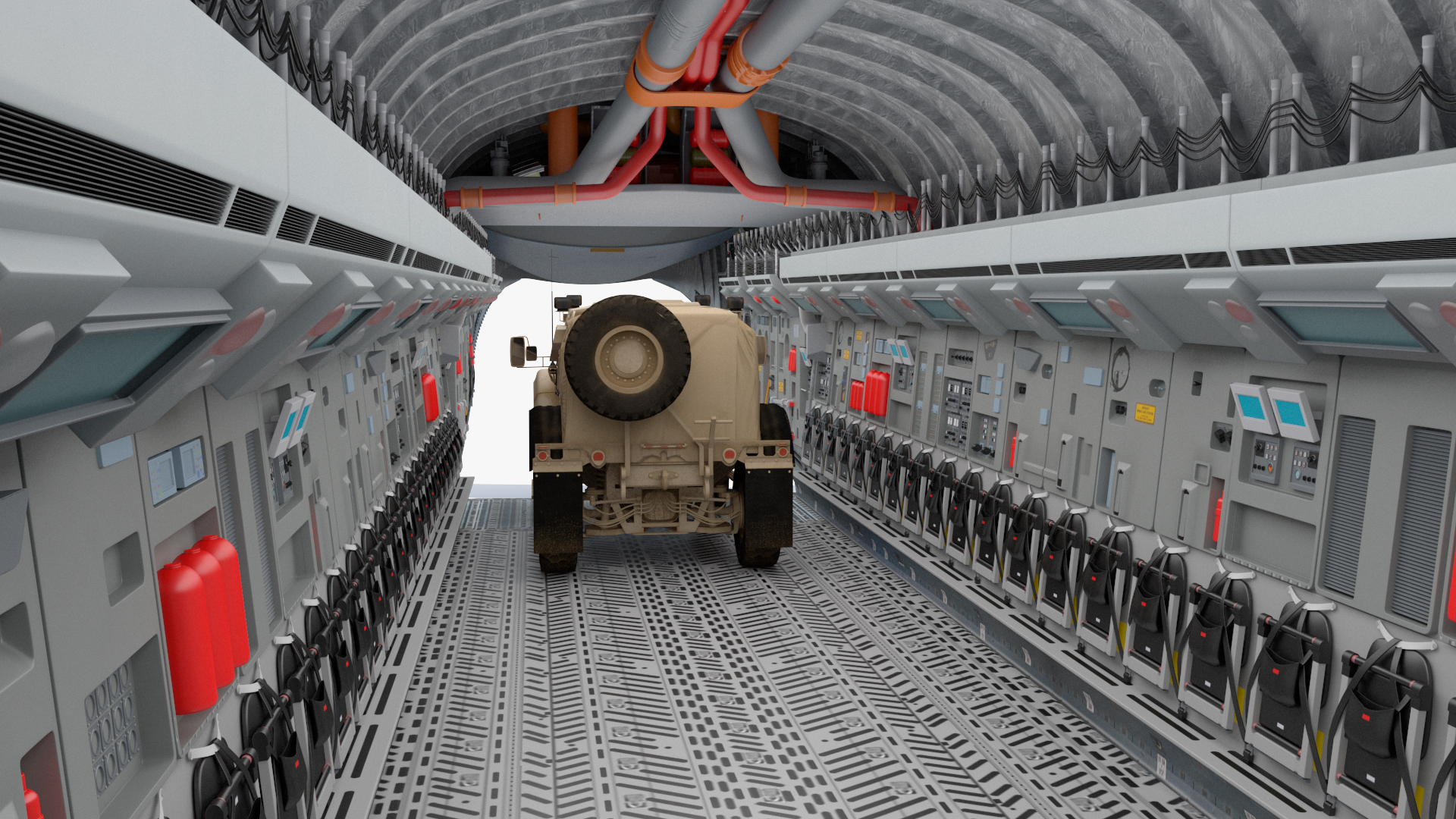 3D Boeing C17 Globemaster III Transport Aircraft with Oshkosh M ATV Loaded Rigged model
