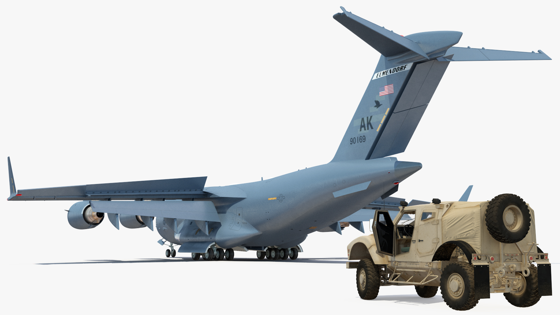 3D Boeing C17 Globemaster III Transport Aircraft with Oshkosh M ATV Loaded Rigged model