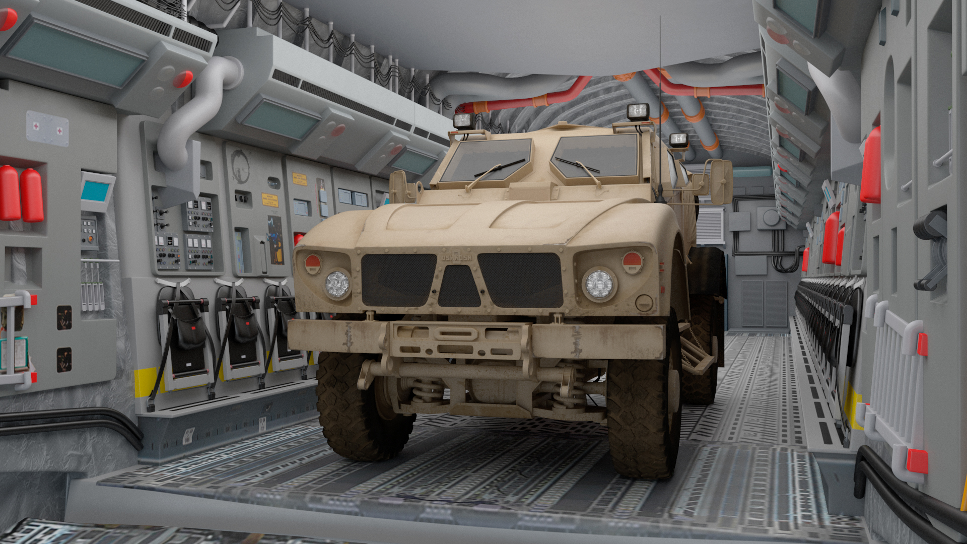 3D Boeing C17 Globemaster III Transport Aircraft with Oshkosh M ATV Loaded Rigged model