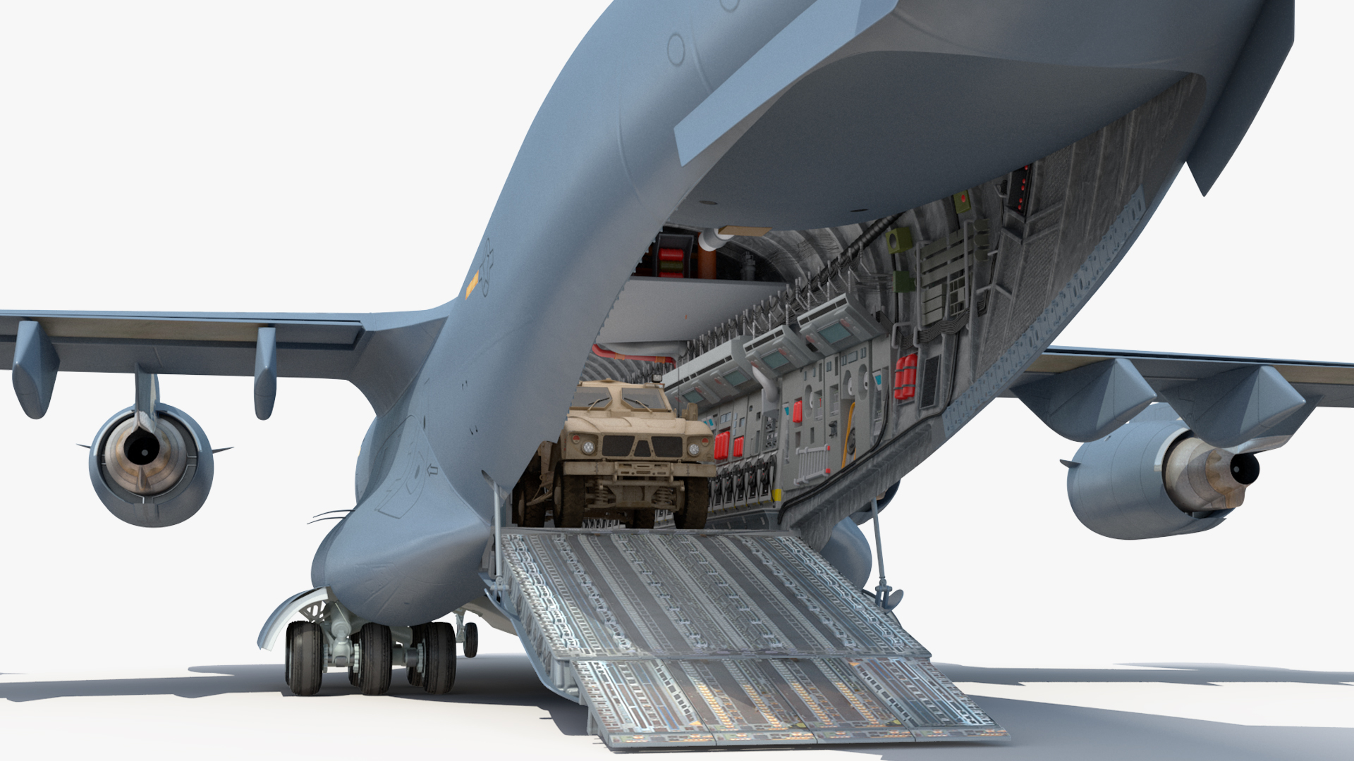 3D Boeing C17 Globemaster III Transport Aircraft with Oshkosh M ATV Loaded Rigged model