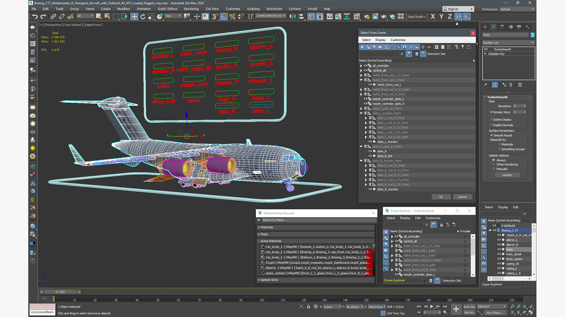 3D Boeing C17 Globemaster III Transport Aircraft with Oshkosh M ATV Loaded Rigged model