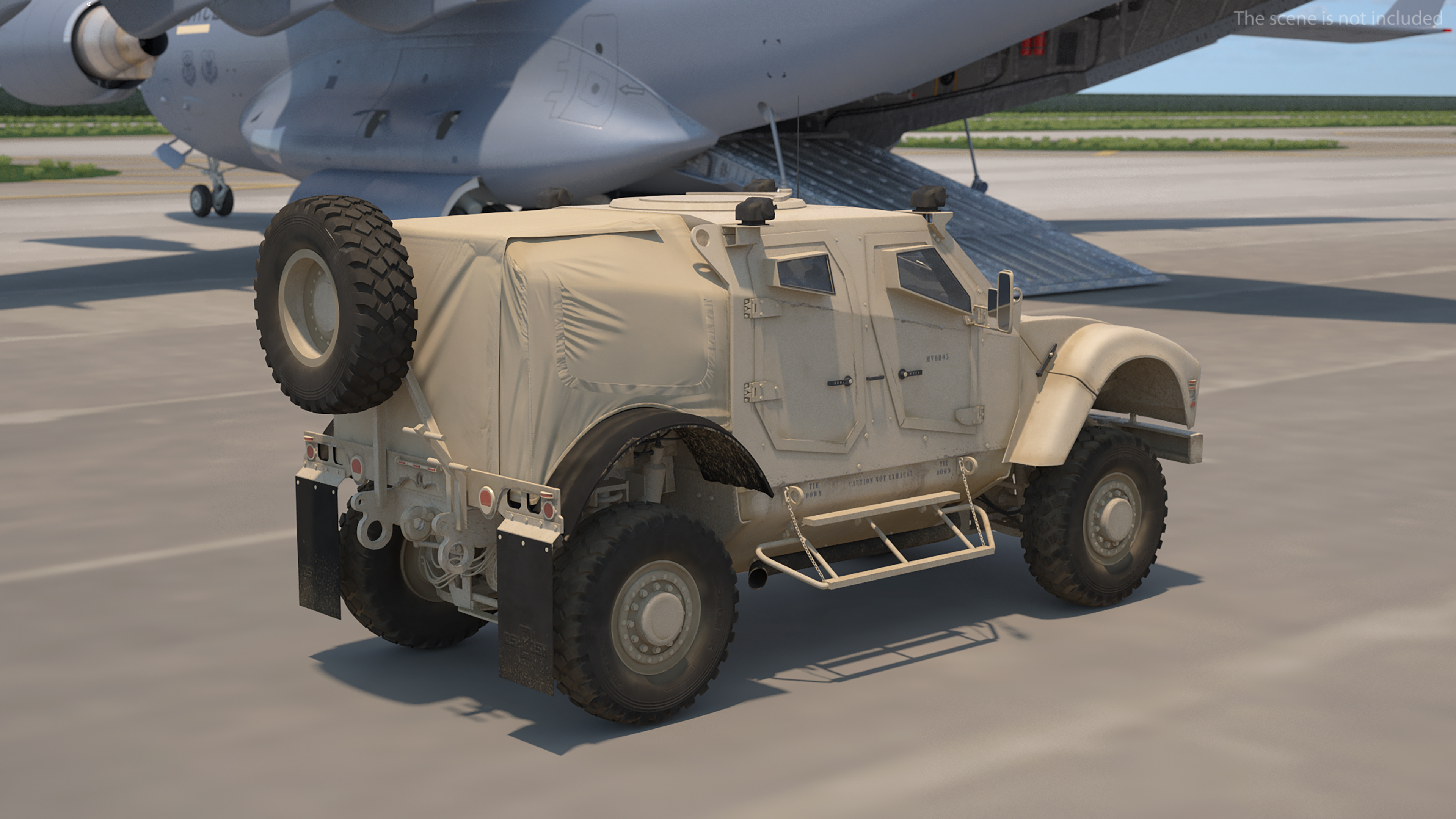 3D Boeing C17 Globemaster III Transport Aircraft with Oshkosh M ATV Loaded Rigged model