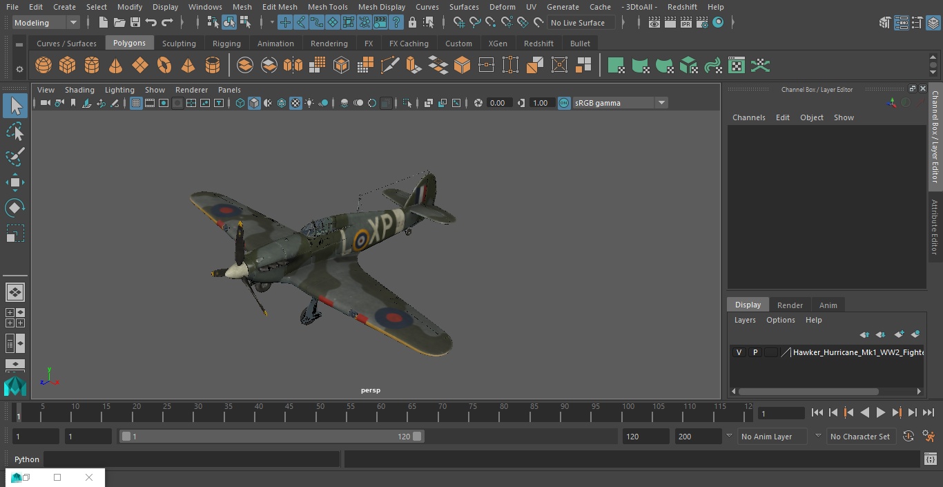 Hawker Hurricane Mk1 WW2 Fighter 3D