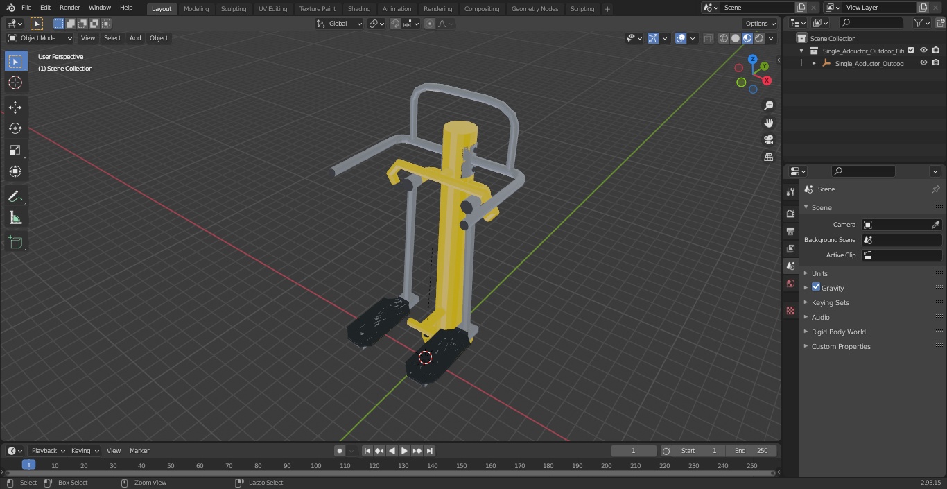 3D Single Adductor Outdoor Fitness Equipment Yellow model