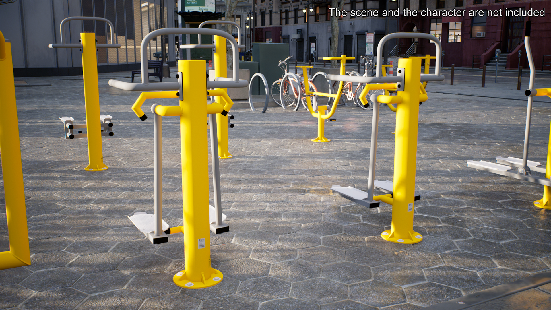 3D Single Adductor Outdoor Fitness Equipment Yellow model