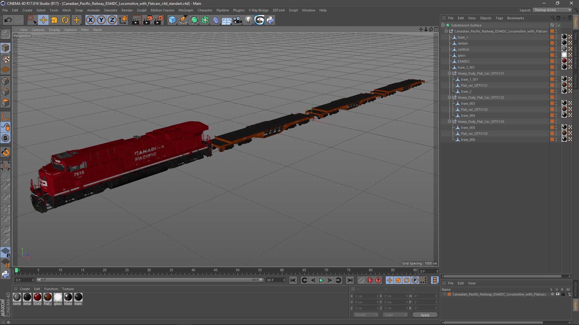 3D Canadian Pacific Railway ES44DC Locomotive with Flatcars