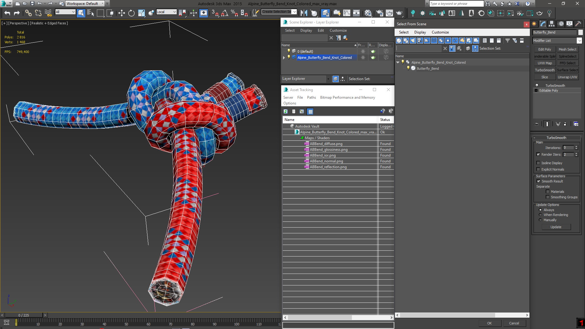 Alpine Butterfly Bend Knot Colored 3D model