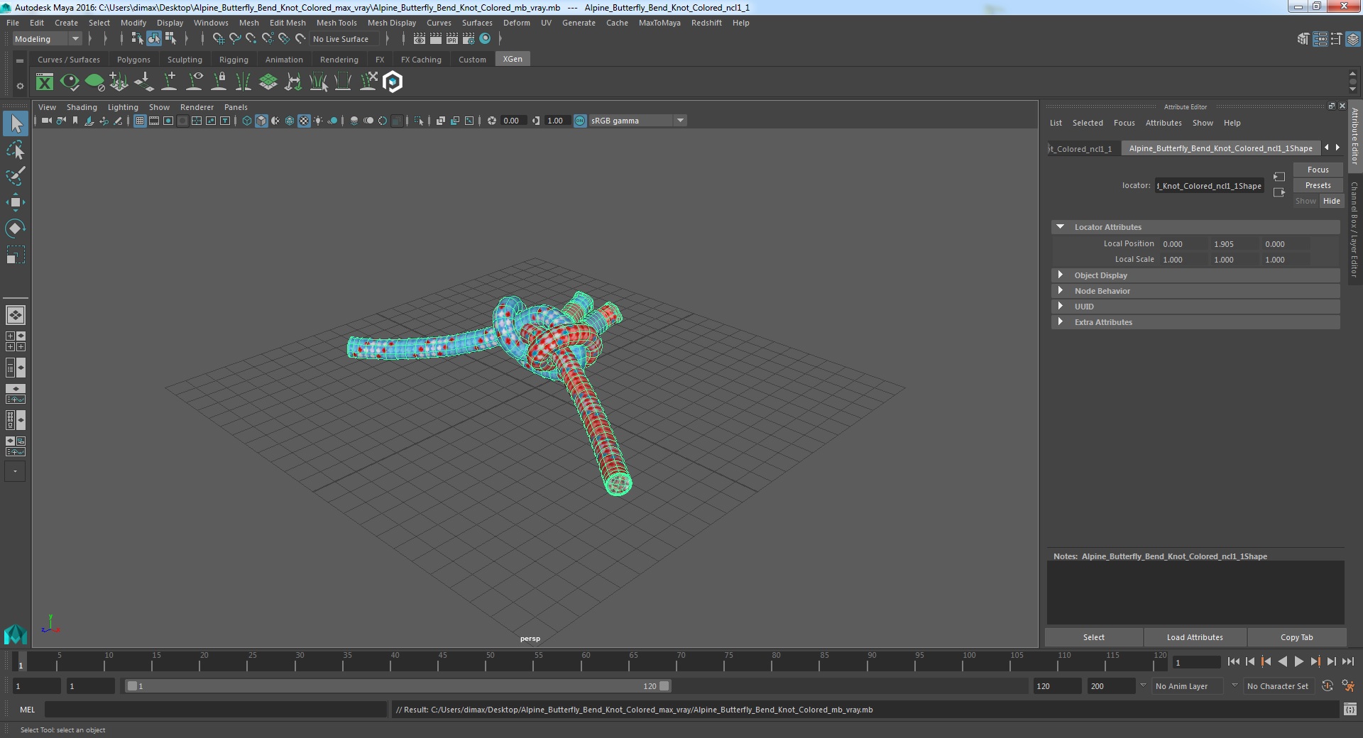 Alpine Butterfly Bend Knot Colored 3D model