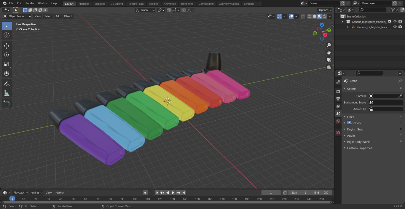3D model Generic Highlighter Markers Set 9 Colors