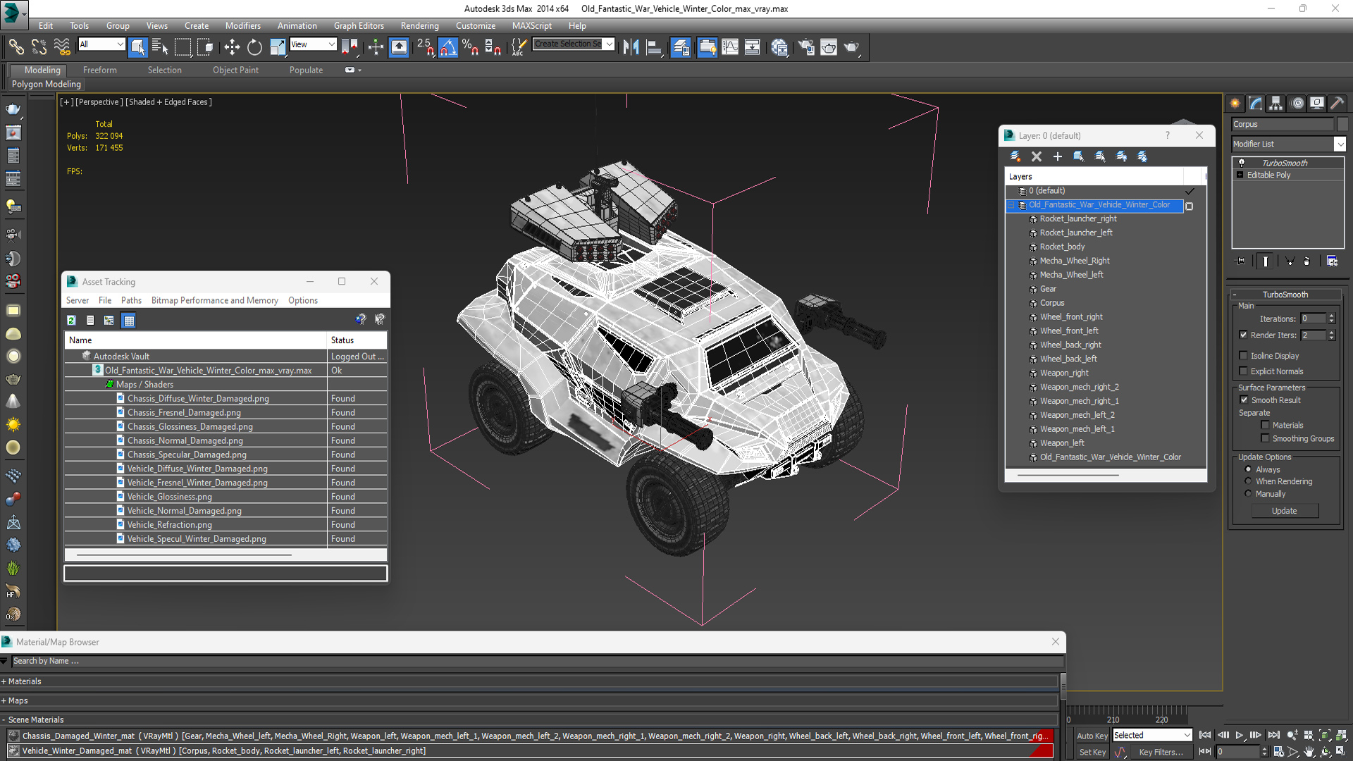 3D Old Fantastic War Vehicle Winter Color model