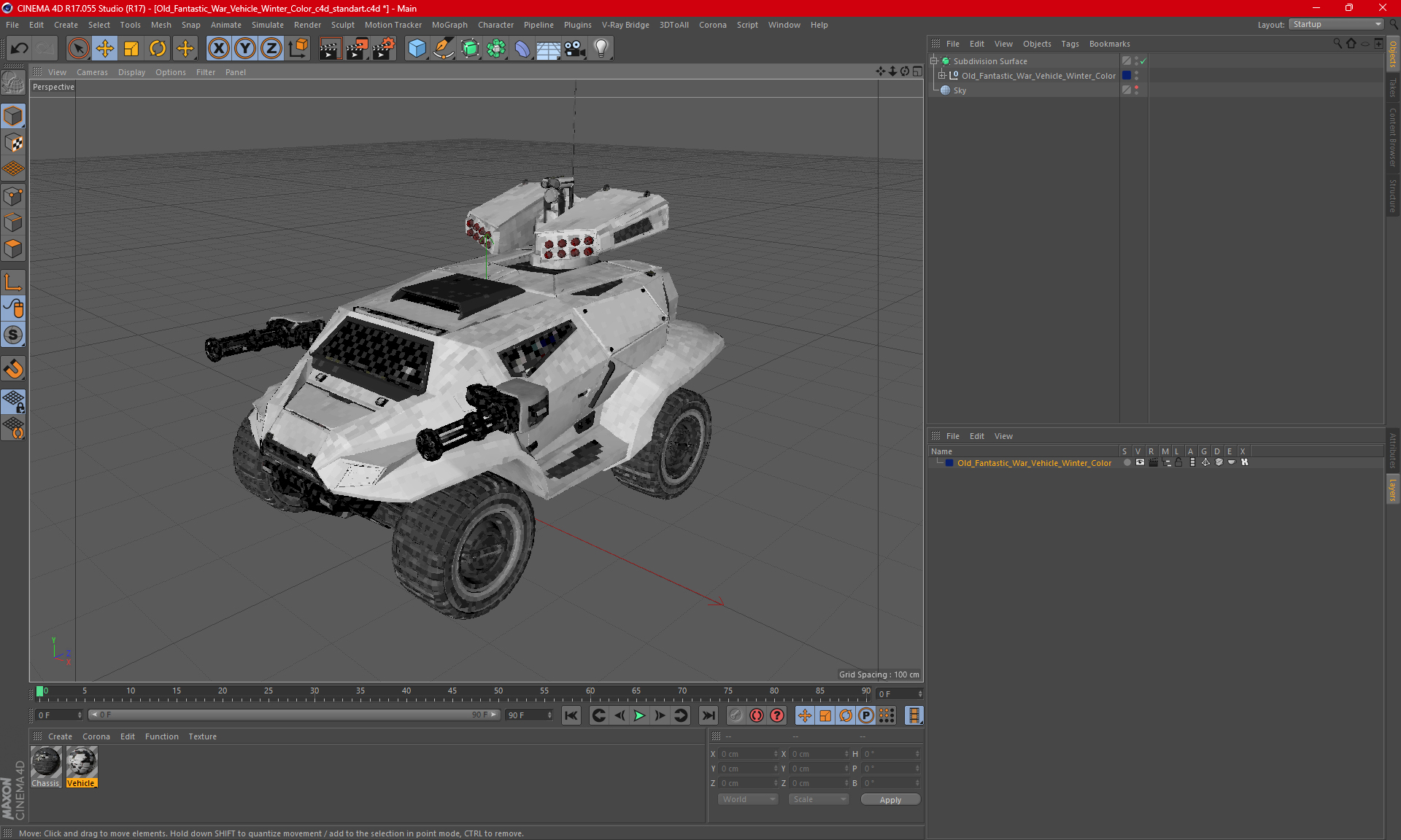 3D Old Fantastic War Vehicle Winter Color model