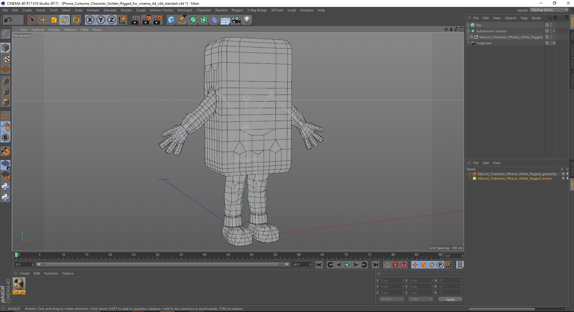 3D Phone Costume Character Golden Rigged for Cinema 4D